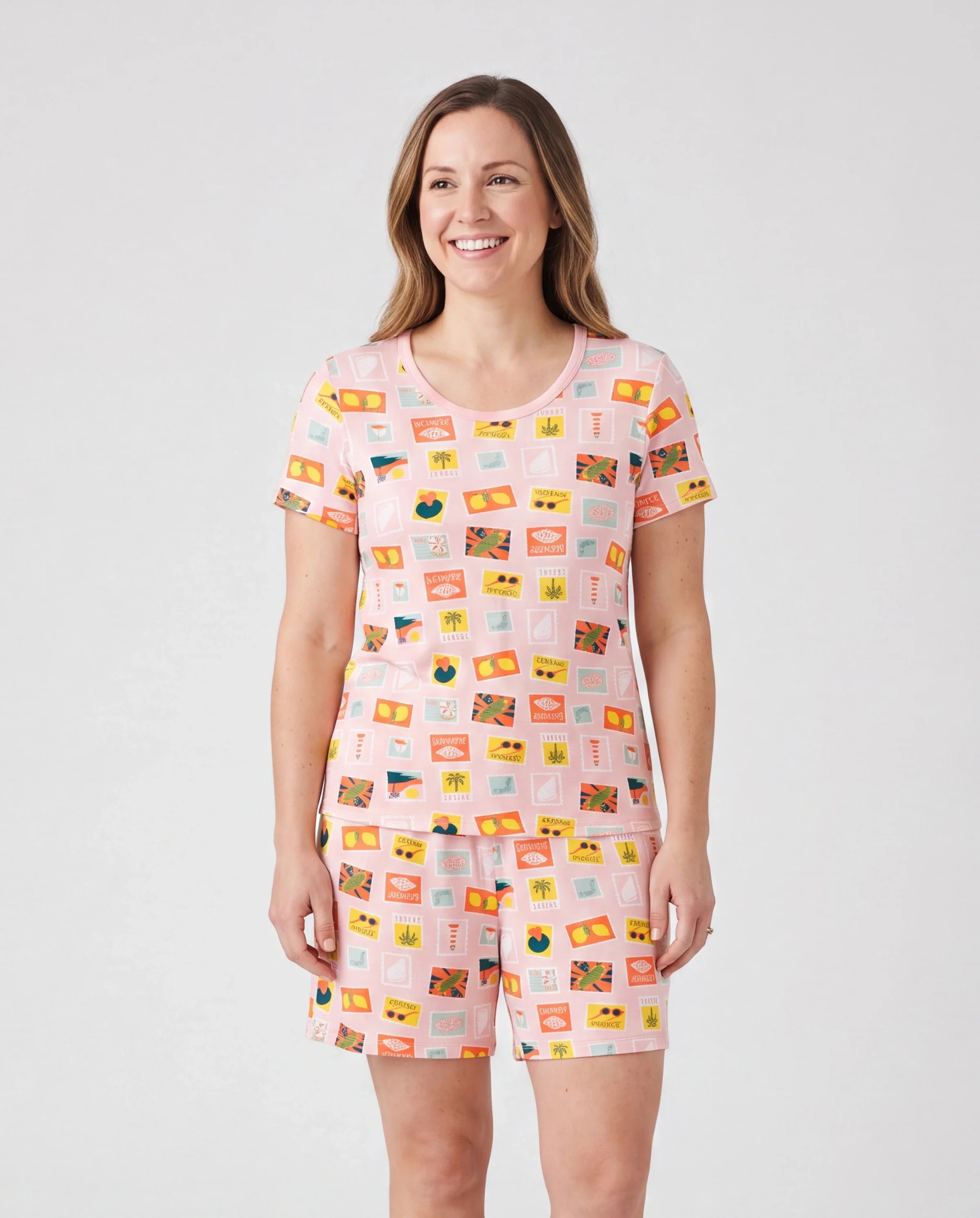 Bamboo Family Pajamas Vacation Theme Print Short-sleeve Matching Pajama set (Snug-Fitting for Children) Color block - Image 2
