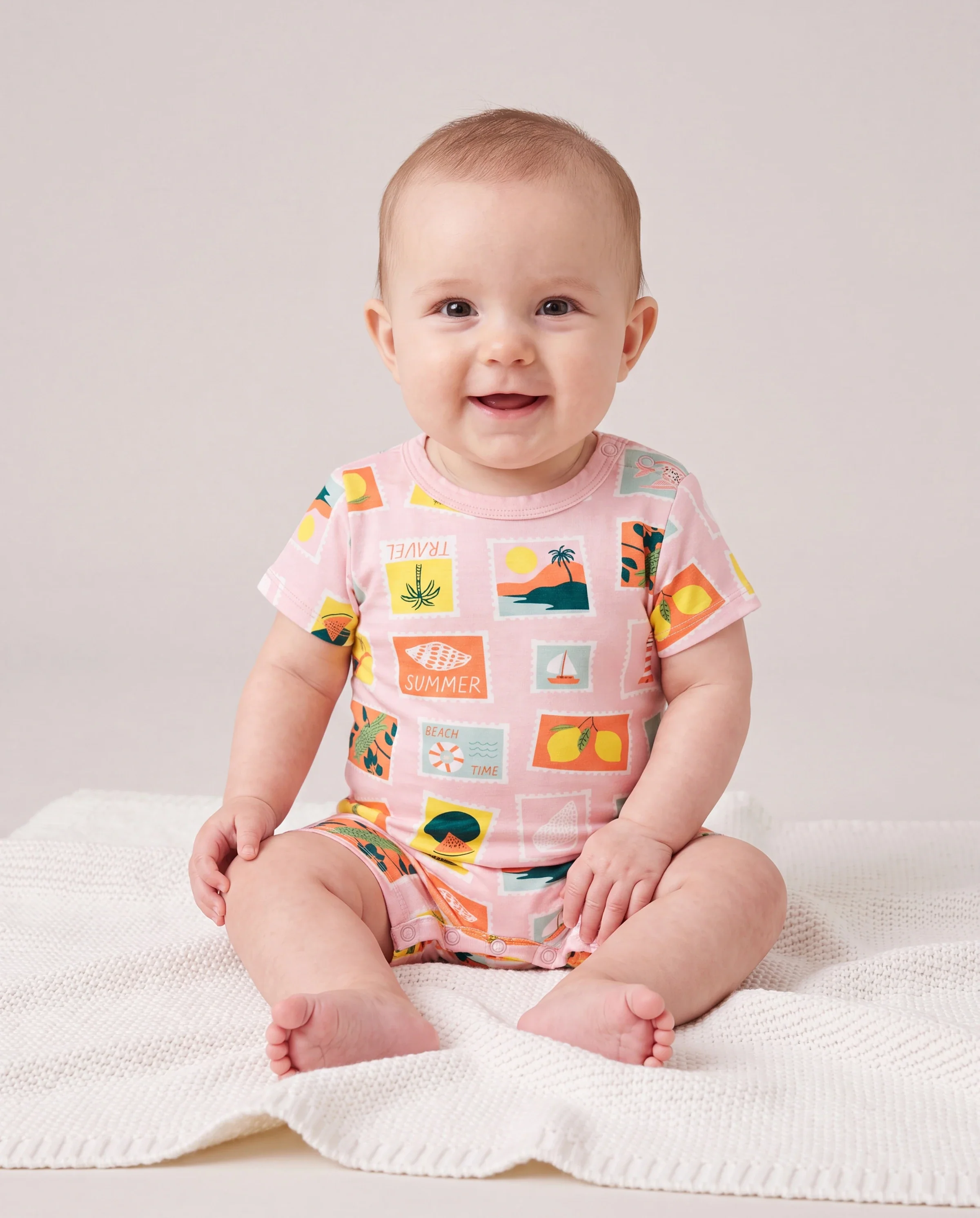 Bamboo Family Pajamas Vacation Theme Print Short-sleeve Matching Pajama set (Snug-Fitting for Children) Color block - Image 4