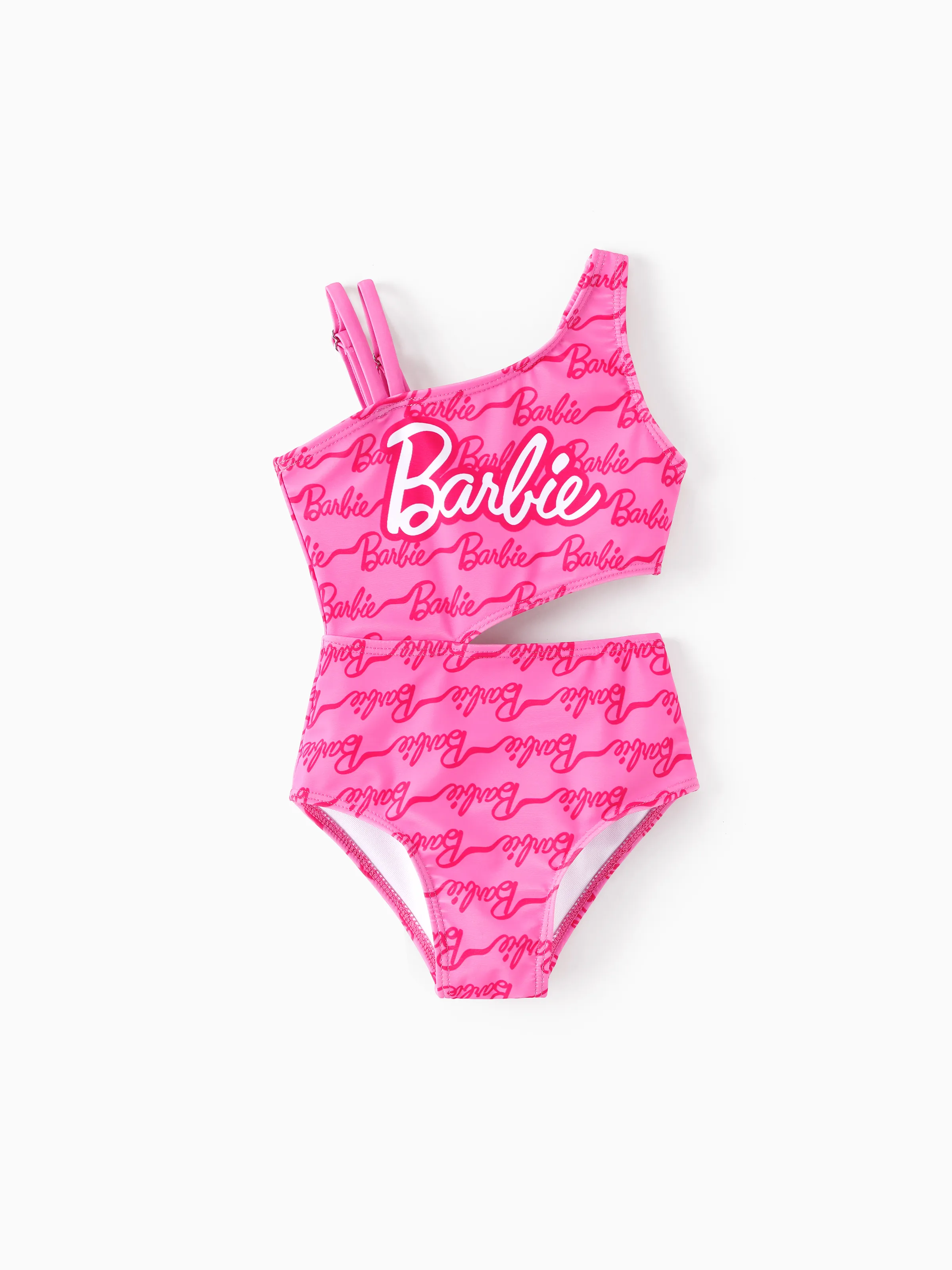 Barbie Toddler/Kid Girl UPF50+ One-shoulder Allover Print Swimsuit Hot Pink