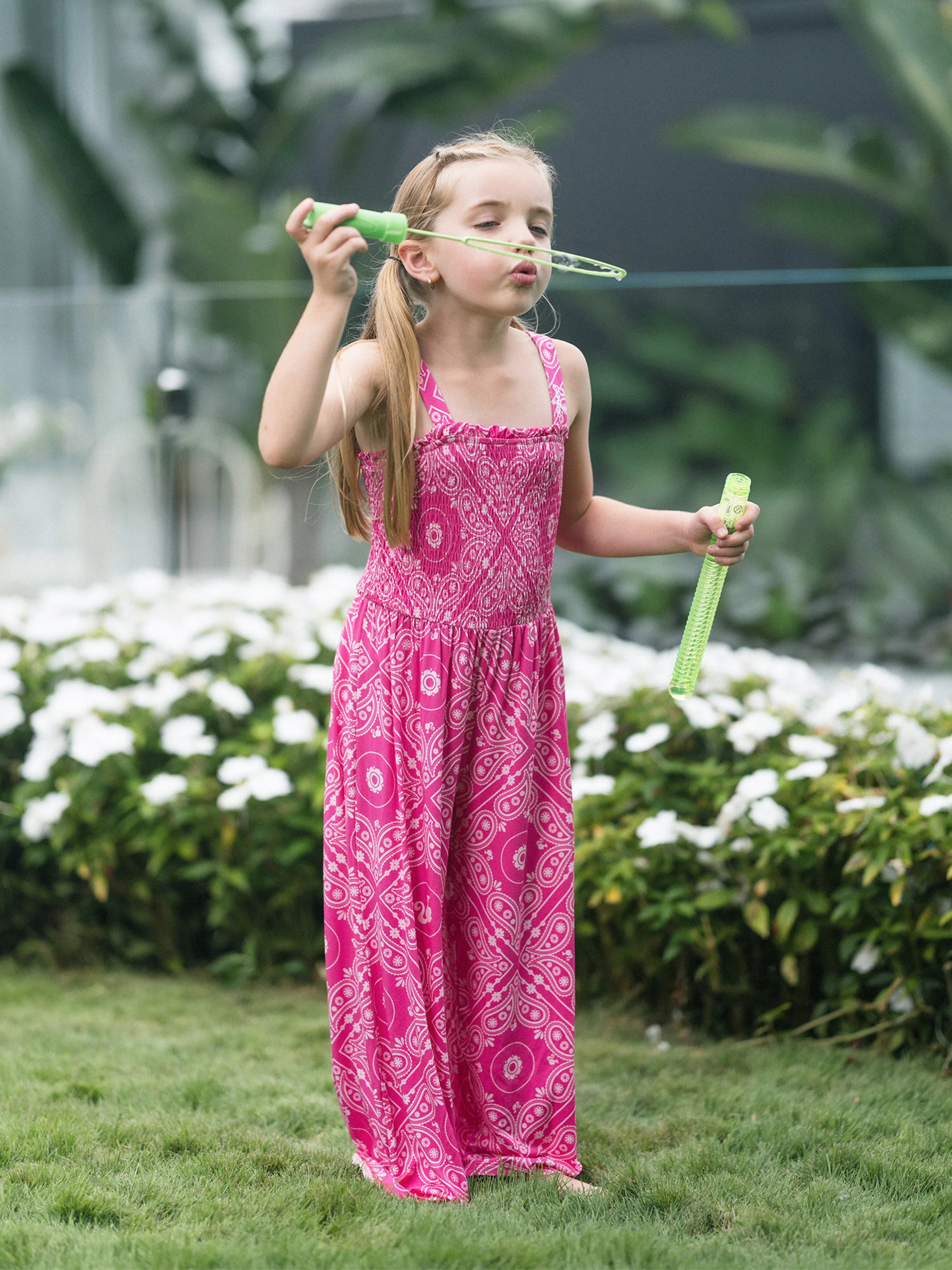 Barbie Toddler/Kid Girl Bamboo Allover Print Jumpsuit Hot Pink - Image 2