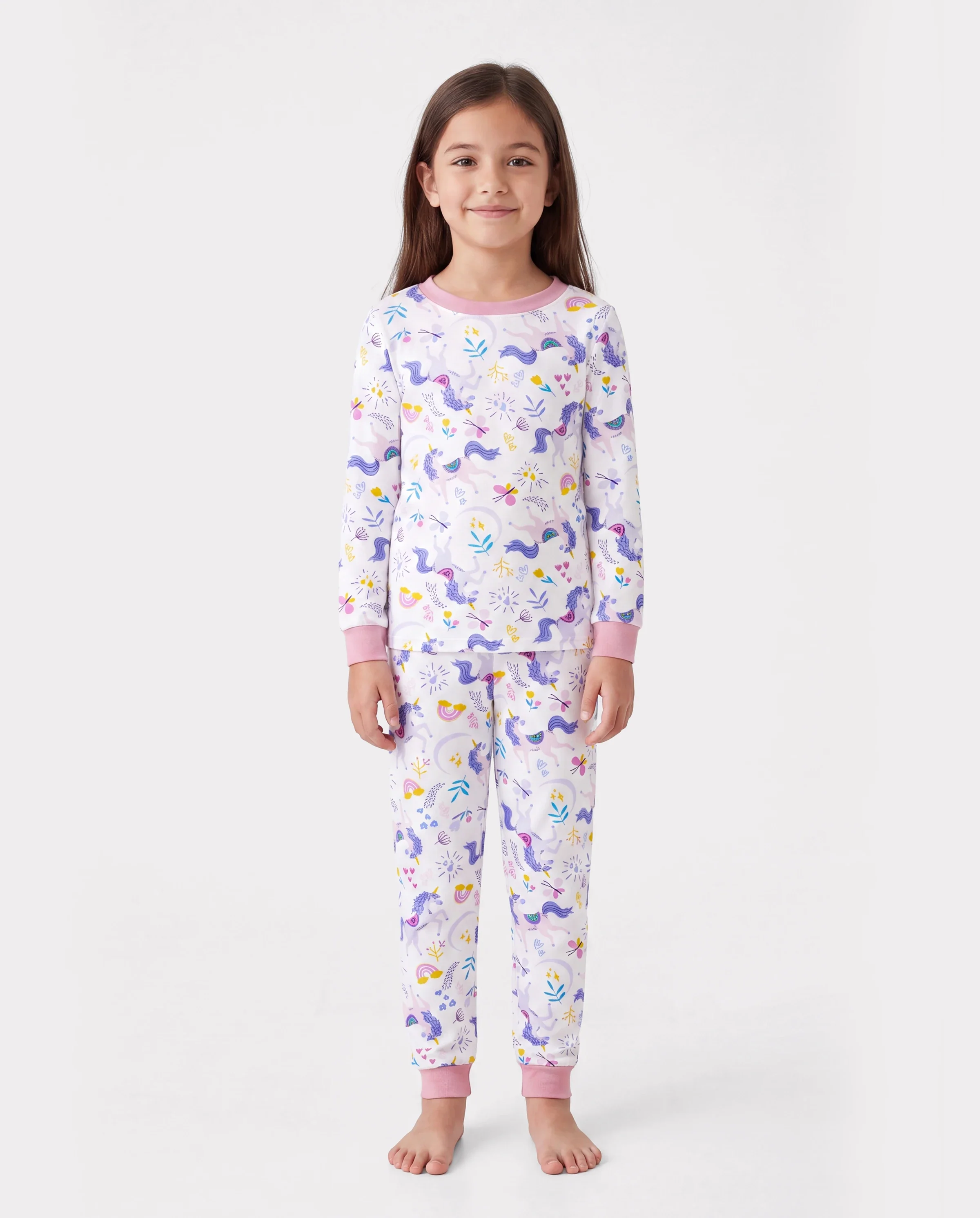 Christmas / Halloween Pajama 2-Piece Upgraded Thick Bamboo Pajama Set With Childlike Print for Toddler / Kids Girl (Snug-Fitting) Pink - Image 3