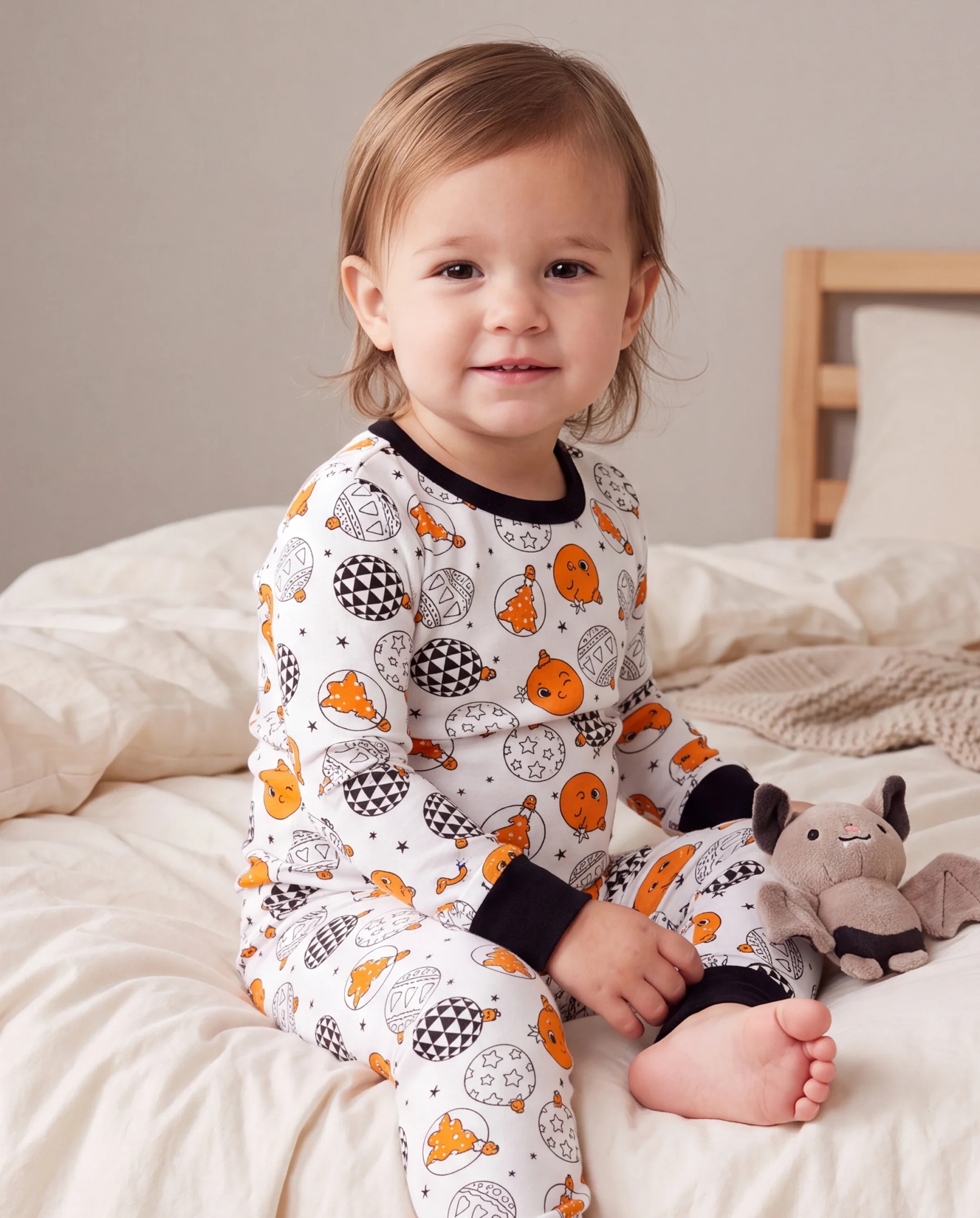 Christmas / Halloween Pajama 2-piece Bamboo Pajamas Set With Childlike Print for Baby / Toddler( Snug-Fitting) Orange - Image 3