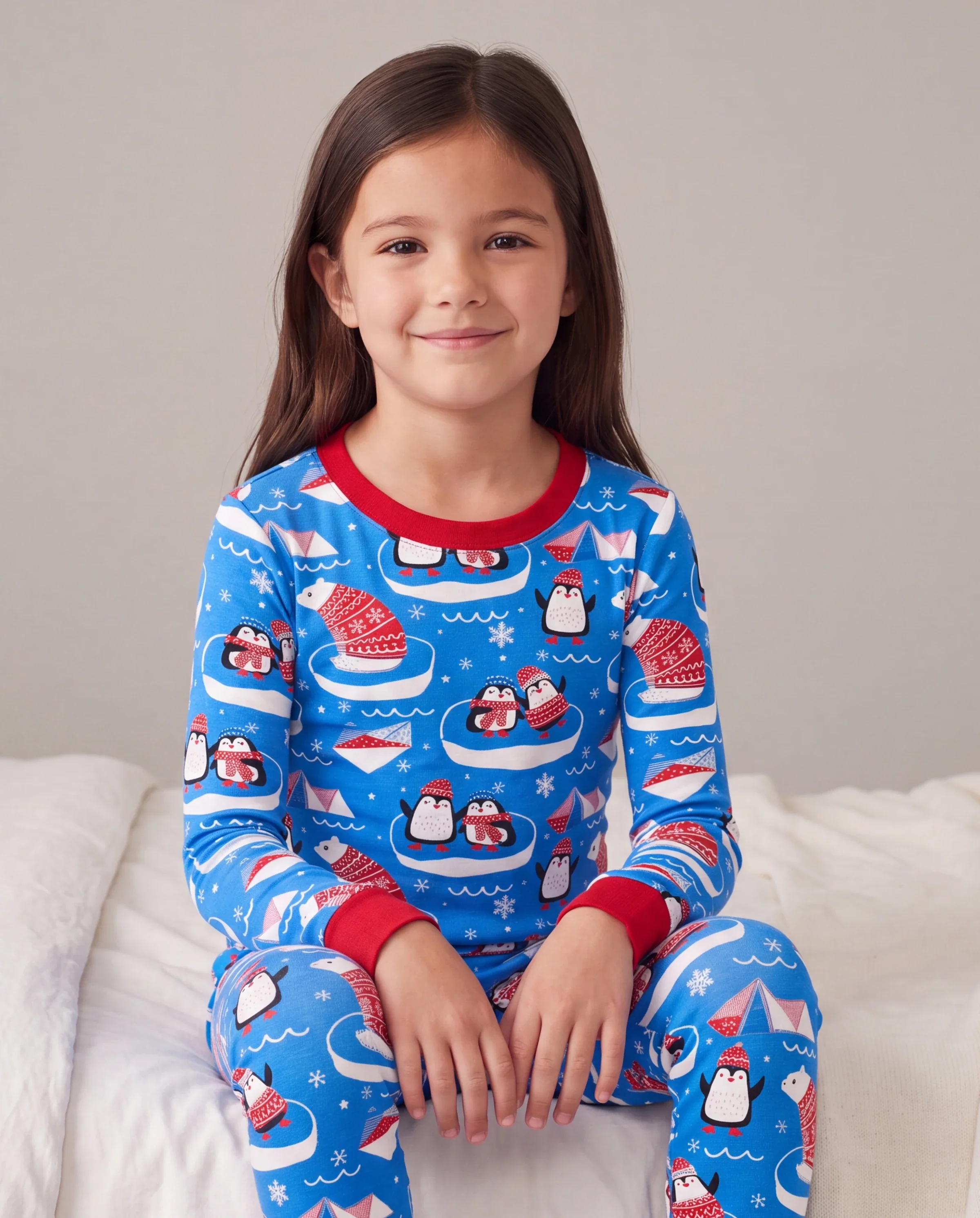 Christmas / Halloween Pajamas 2-piece Bamboo Pajamas Set With Playful Print for Toddler / Kids ( Snug-Fitting) Light Blue - Image 3