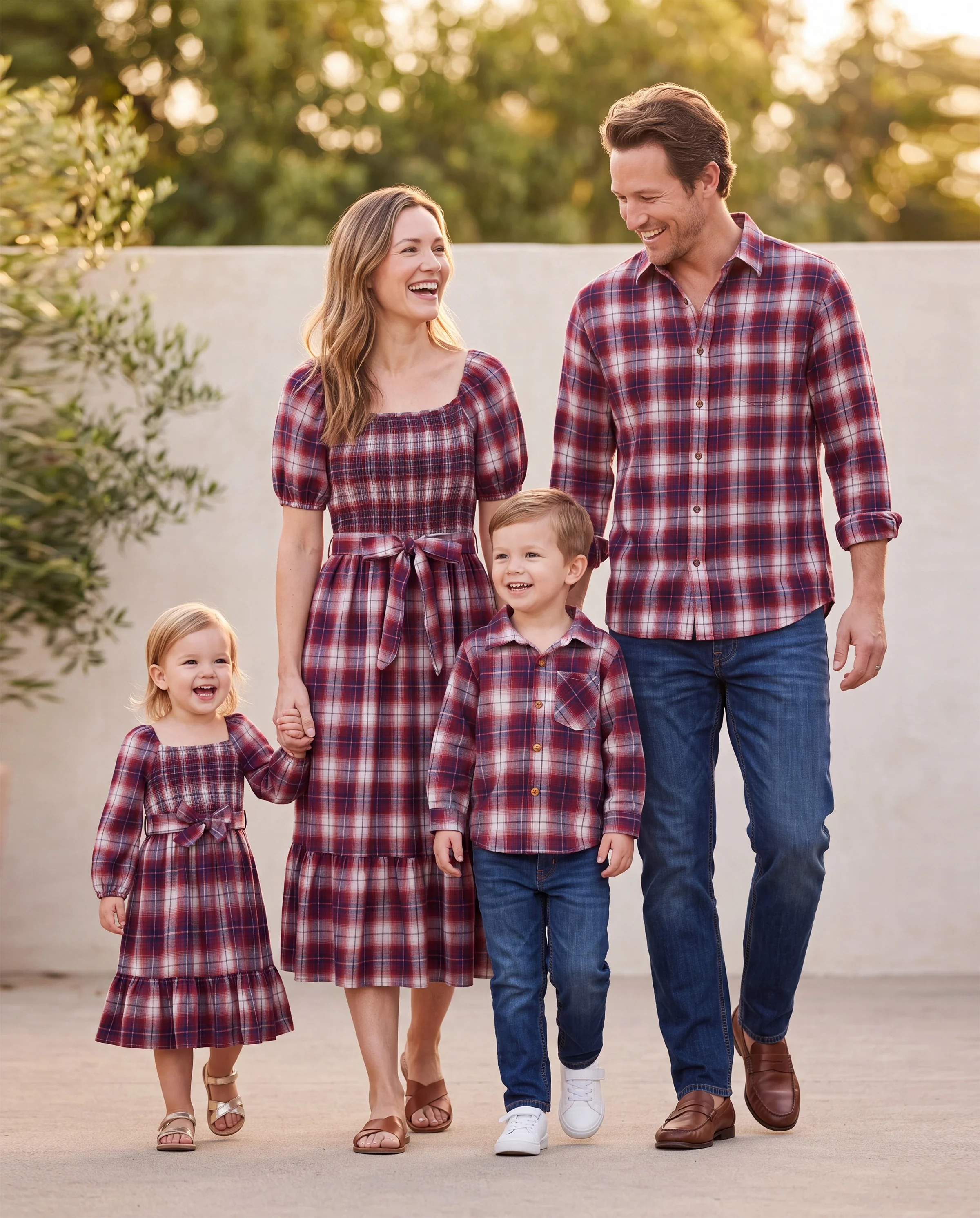 Christmas Plaid Matching Family Outfits Dad/Son Long-sleeve Shirts or Mom/Daughter Dresses Red - Image 10