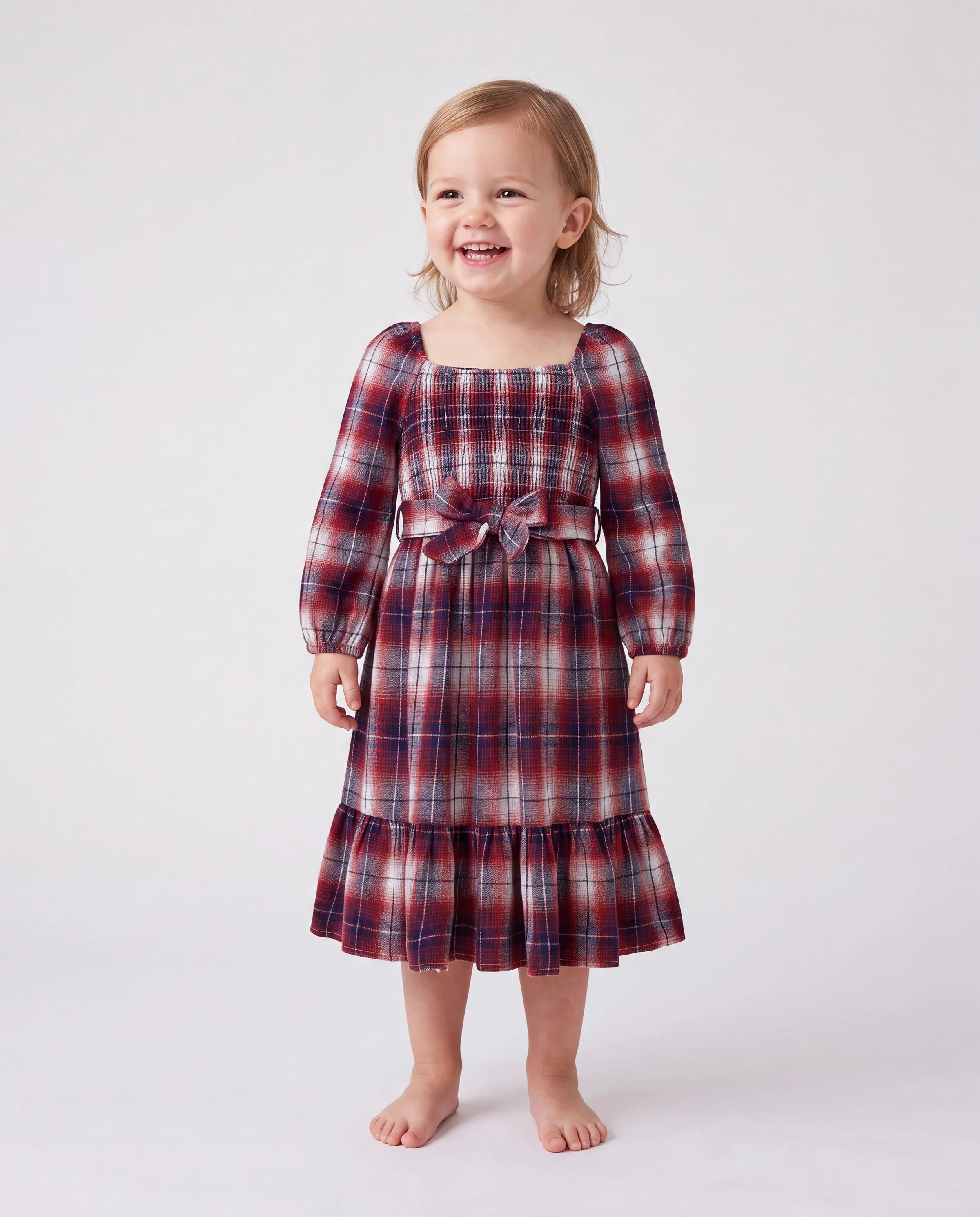 Christmas Plaid Matching Family Outfits Dad/Son Long-sleeve Shirts or Mom/Daughter Dresses Red - Image 3