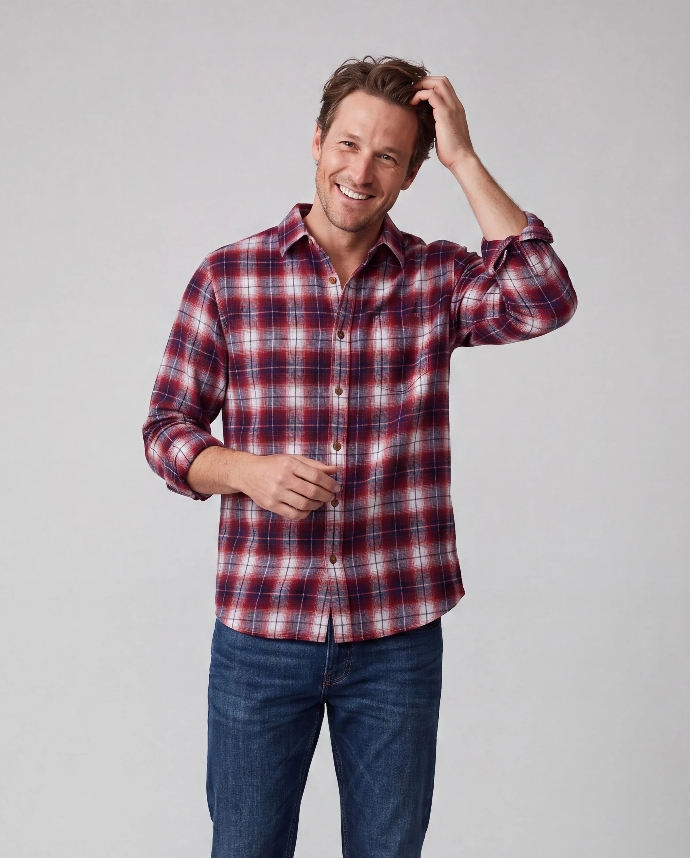 Christmas Plaid Matching Family Outfits Dad/Son Long-sleeve Shirts or Mom/Daughter Dresses Red - Image 5