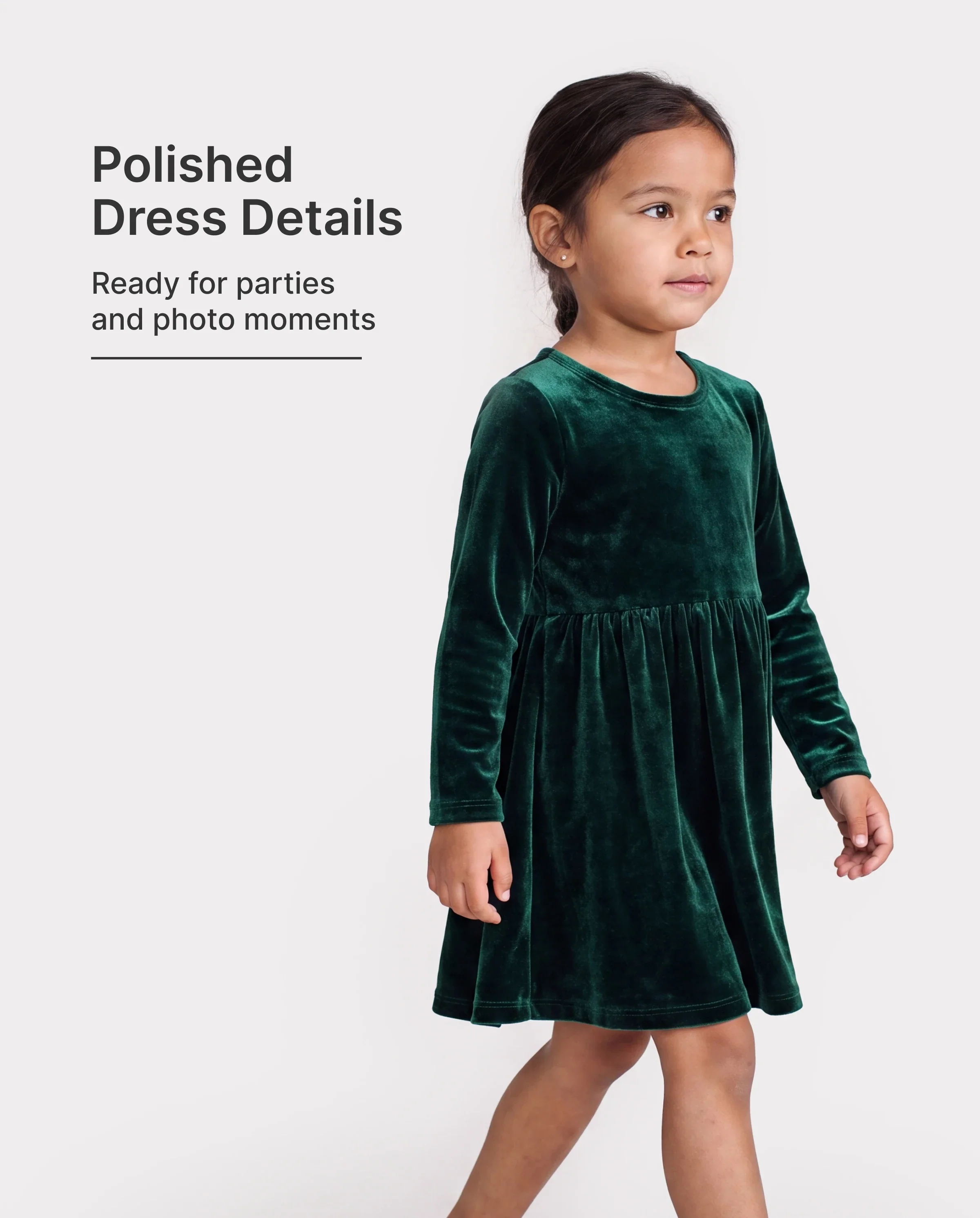 Christmas Sweet Toddler Girl Solid color Velvet material Dress Set Green - Image 2