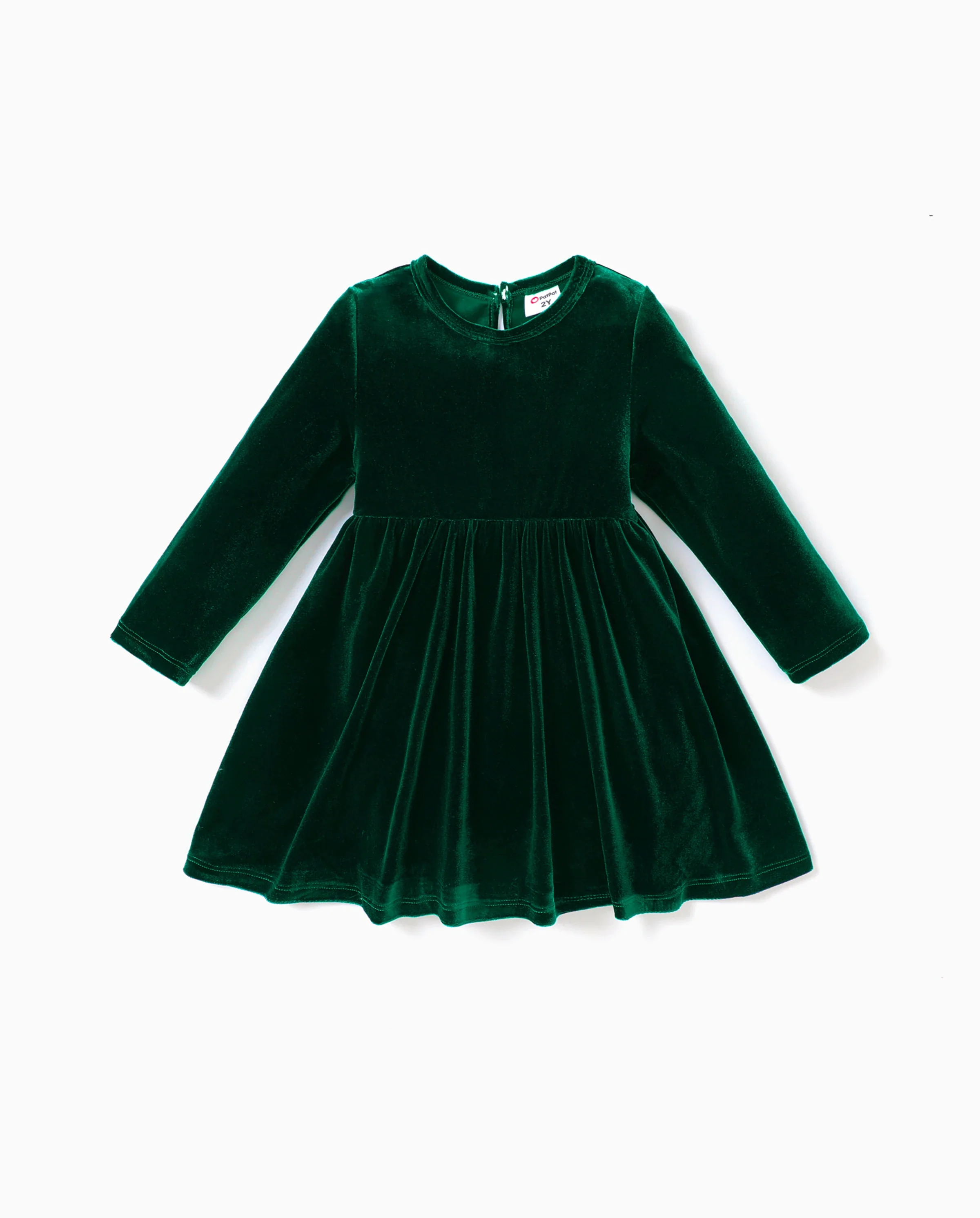 Christmas Sweet Toddler Girl Solid color Velvet material Dress Set Green - Image 5