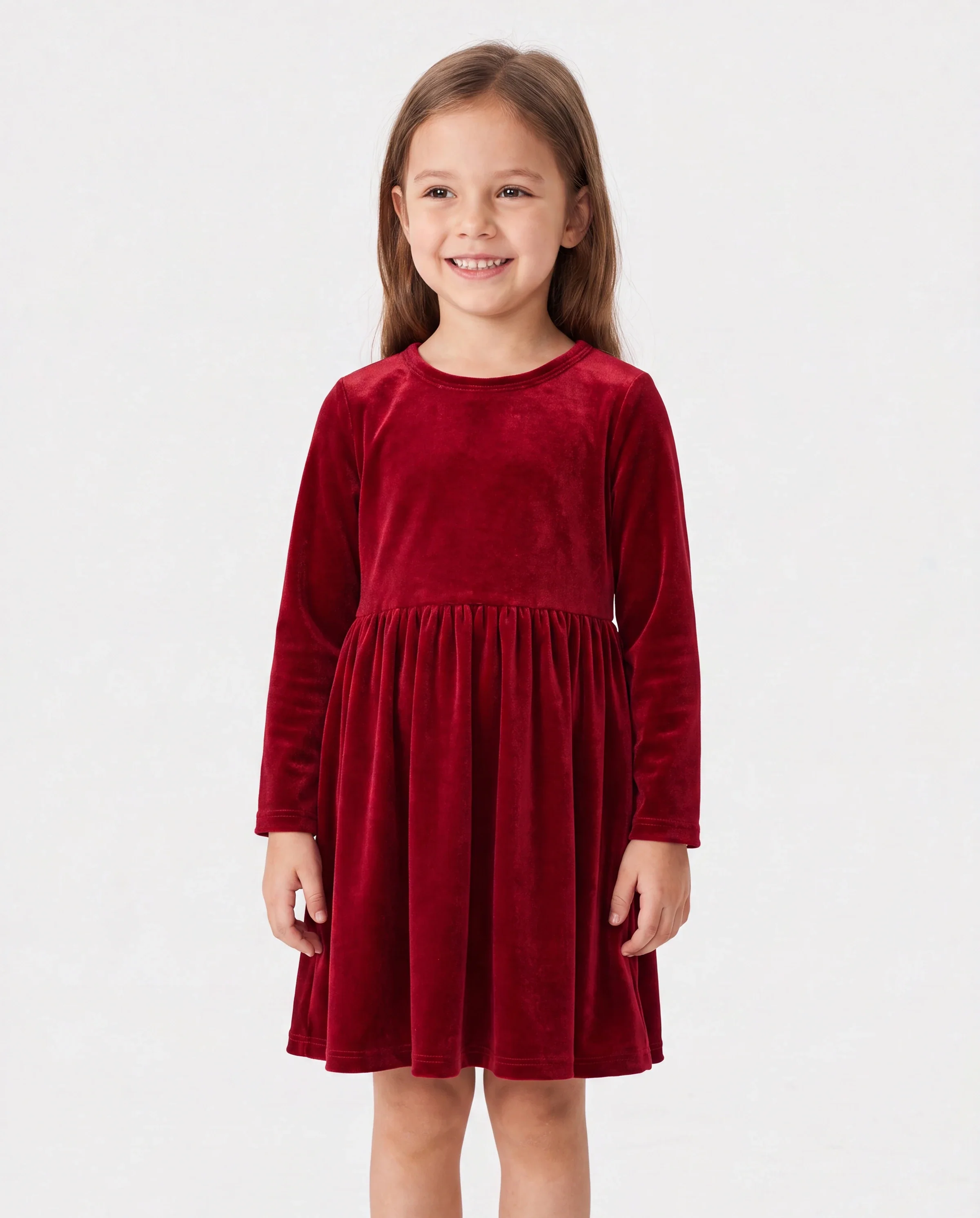Christmas Sweet Toddler Girl Solid color Velvet material Dress Set Red - Image 4