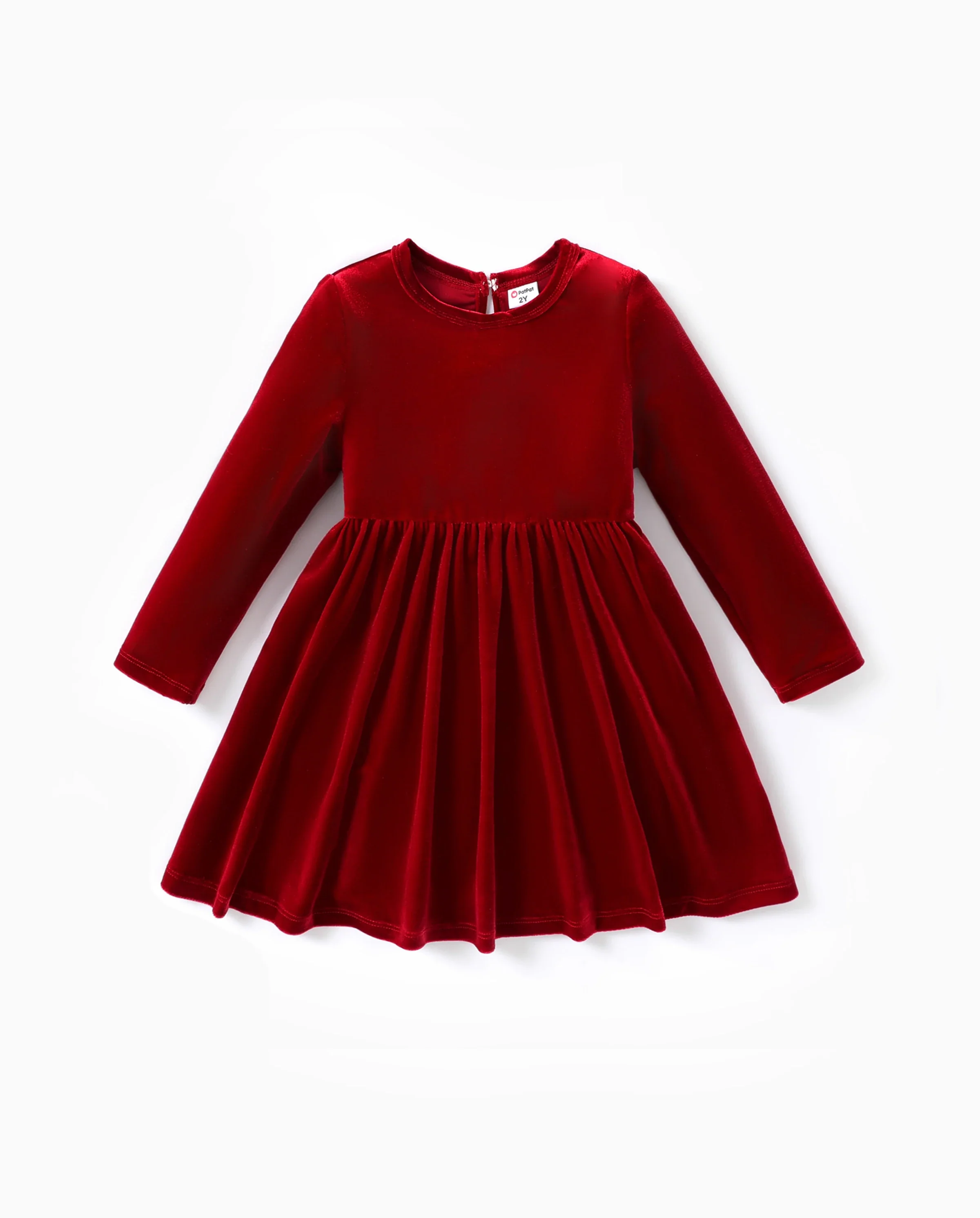 Christmas Sweet Toddler Girl Solid color Velvet material Dress Set Red - Image 5