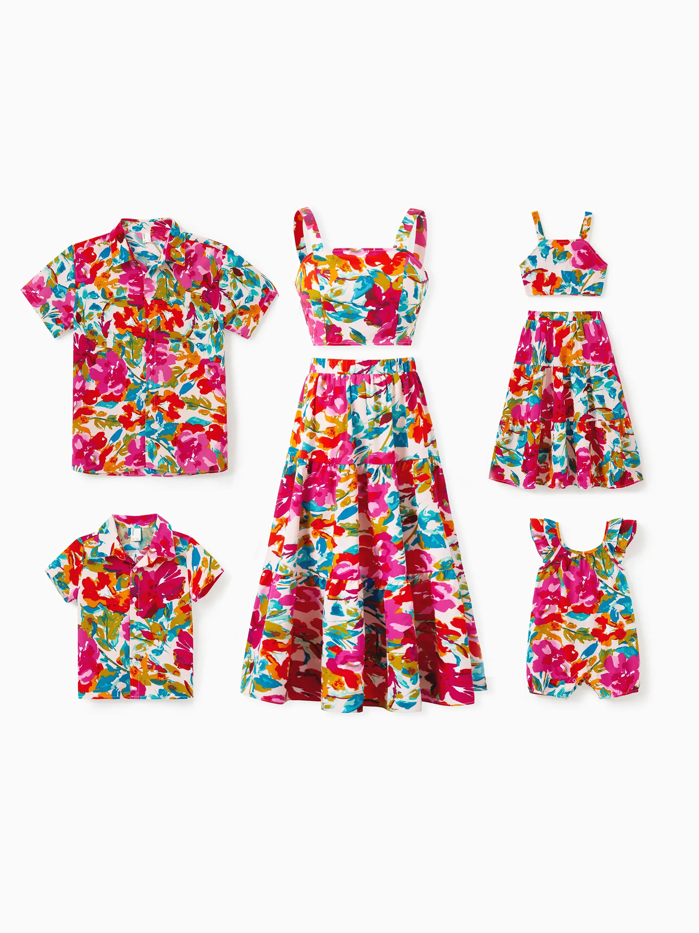 Daddy & Daughter Colorful Outfits Sleeveless Strap Top and Skirt Co-ord Set & Shirt Sets Summer Vacation Clothe for Beach, Photoshoots, Travel Hot Pink - Image 3