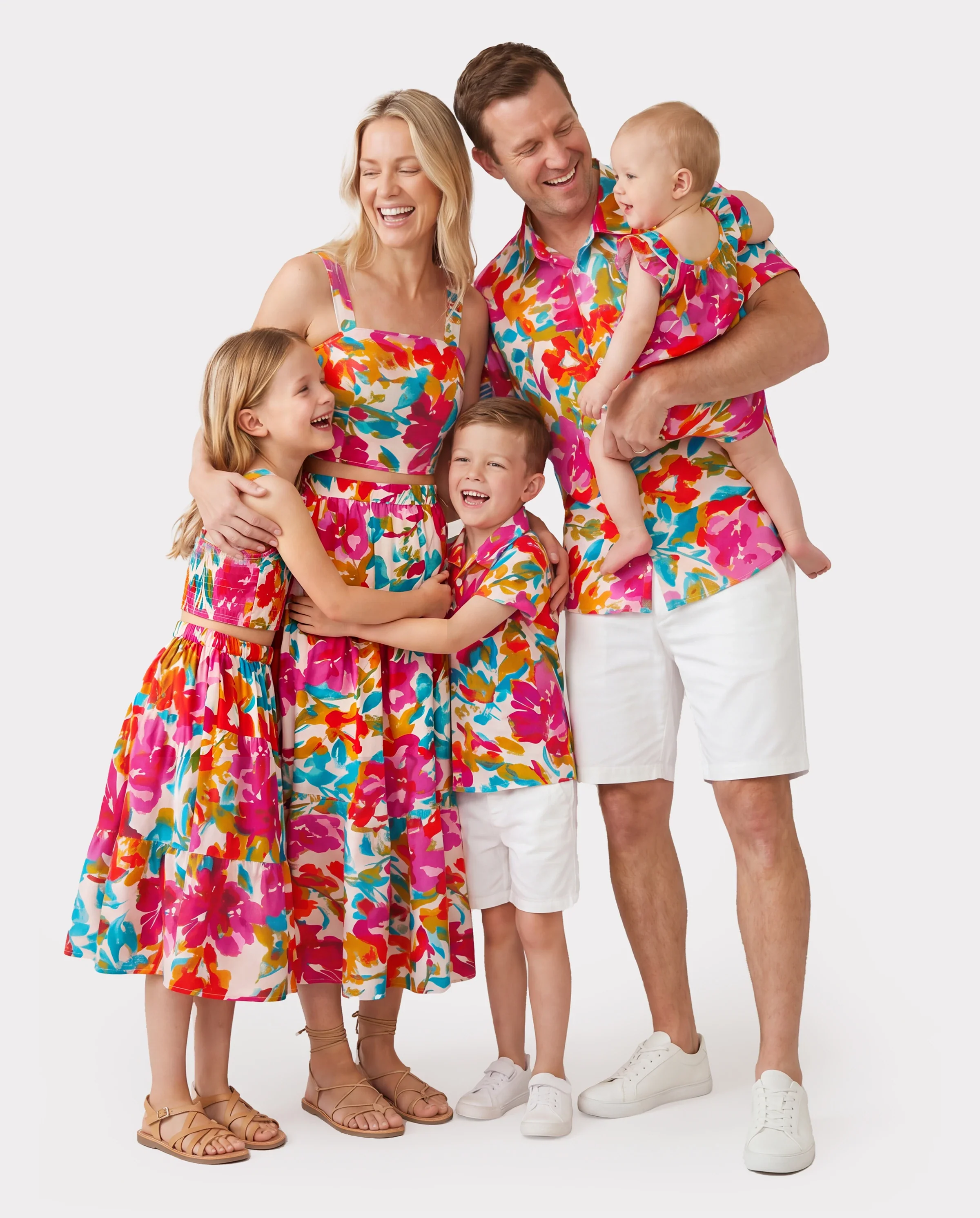 Colorful Family Matching Outfits sSleeveless Strap Top and Skirt Co-ord Set & Shirt Sets Summer Vacation Clothe for Beach, Photoshoots, Travel Hot Pink