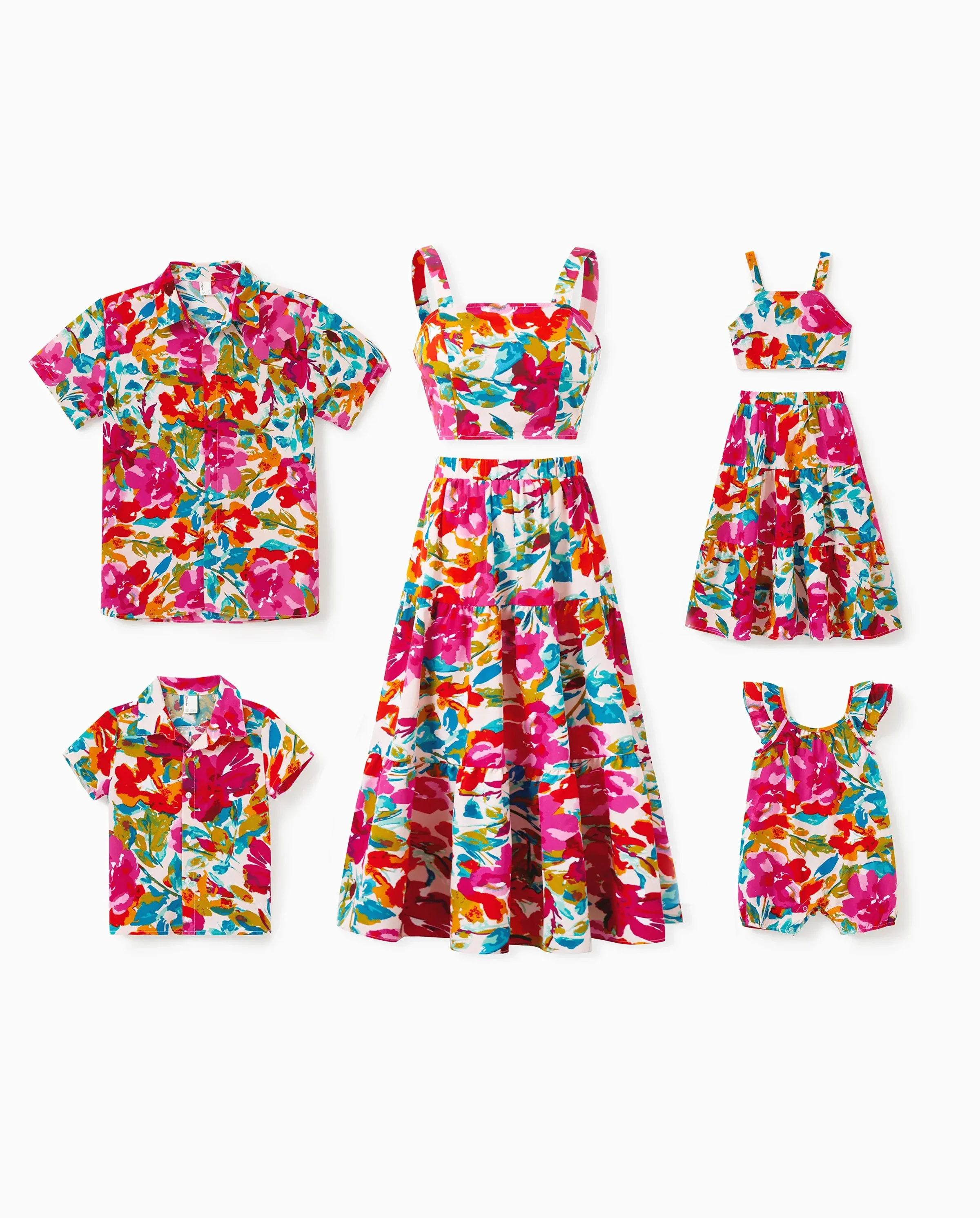 Colorful Family Matching Outfits sSleeveless Strap Top and Skirt Co-ord Set & Shirt Sets Summer Vacation Clothe for Beach, Photoshoots, Travel Hot Pink - Image 10