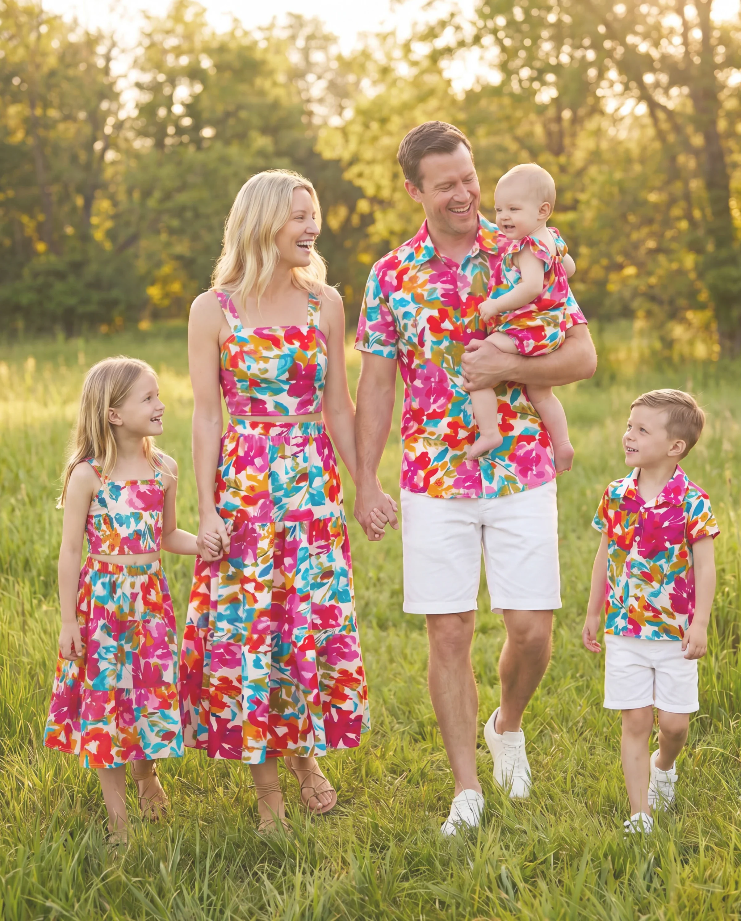 Colorful Family Matching Outfits sSleeveless Strap Top and Skirt Co-ord Set & Shirt Sets Summer Vacation Clothe for Beach, Photoshoots, Travel Hot Pink - Image 11