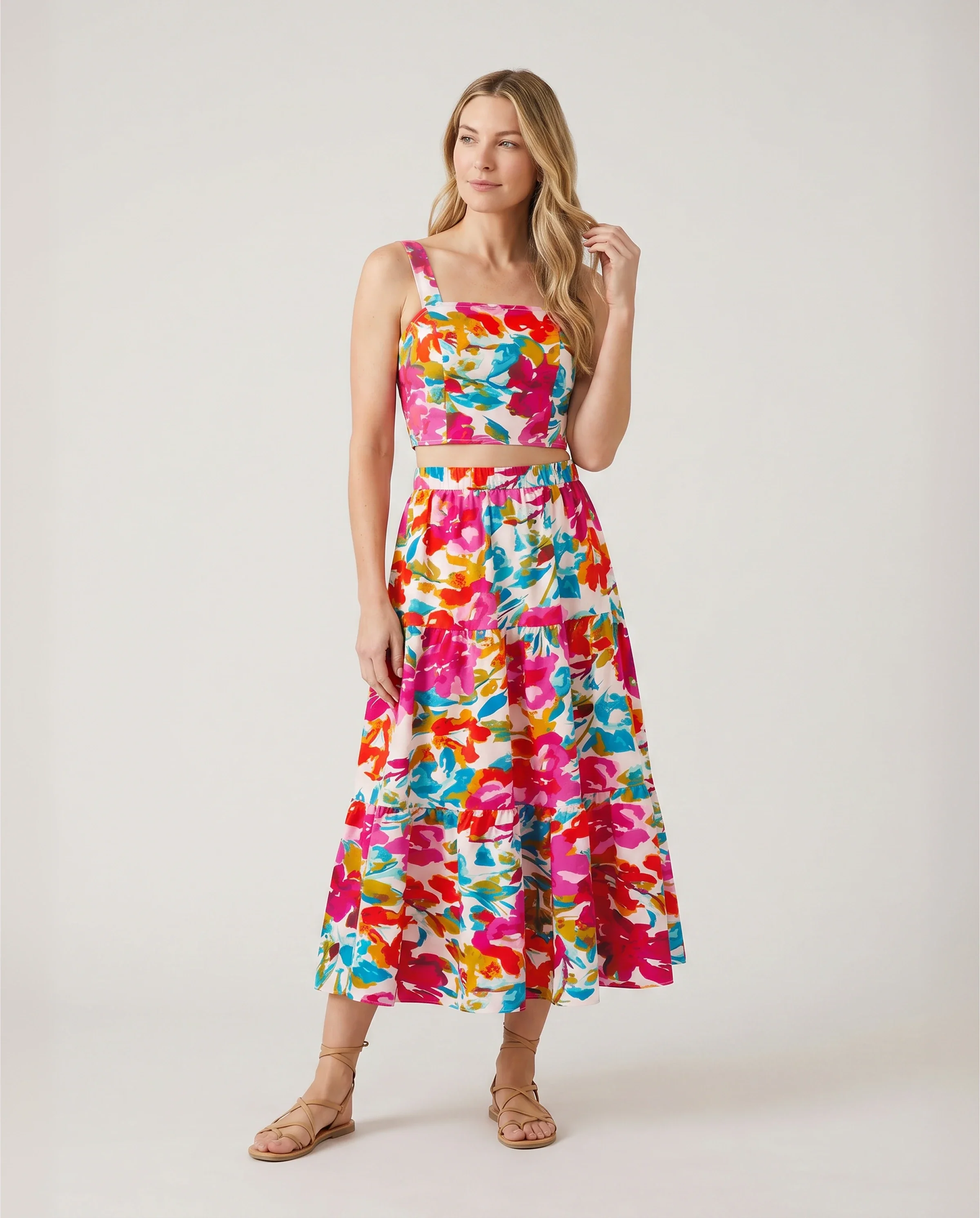 Colorful Family Matching Outfits sSleeveless Strap Top and Skirt Co-ord Set & Shirt Sets Summer Vacation Clothe for Beach, Photoshoots, Travel Hot Pink - Image 2