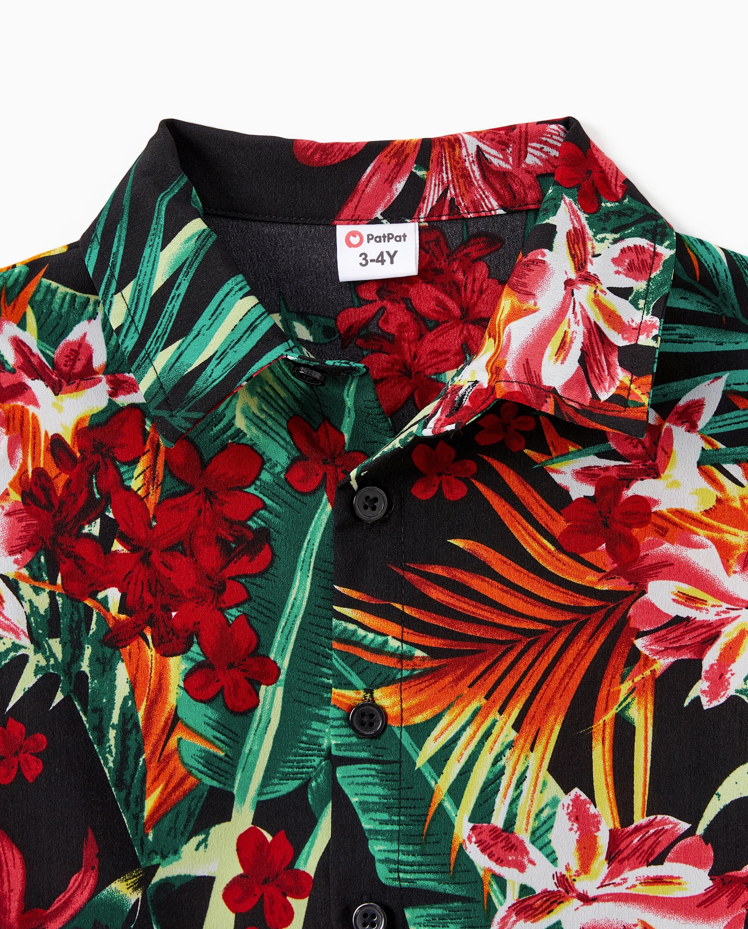 Daddy and Me Family Matching Allover Plant Floral Print Halterneck Dresses and Short-sleeve Shirts Sets Black - Image 5