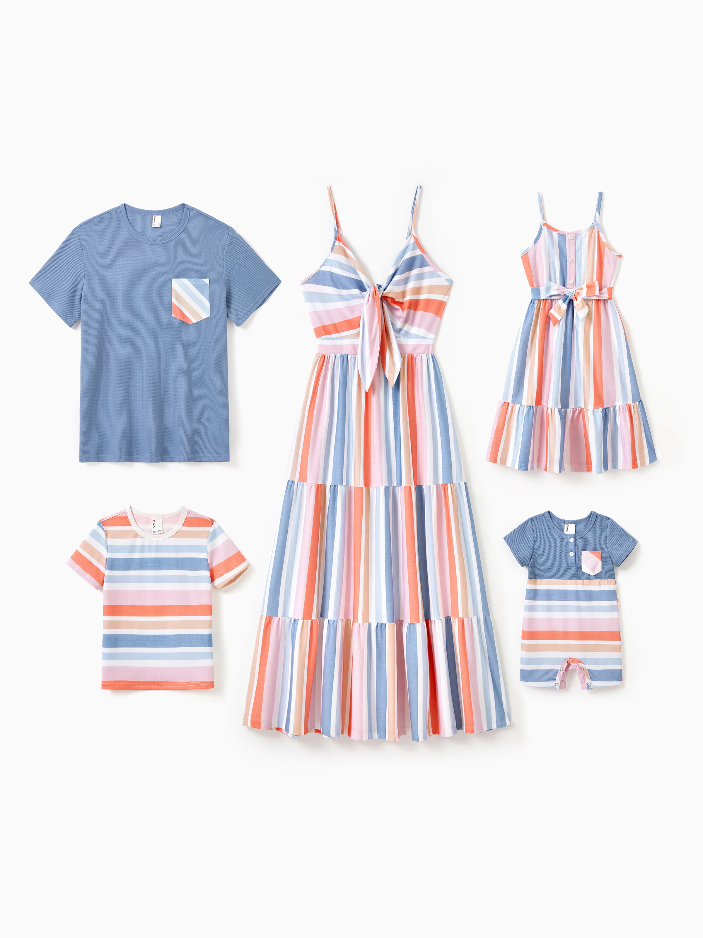 Daddy and Me Family Matching Blue Short-sleeve Tee or Colorful Stripe Camisole Dress Multi-color - Image 2
