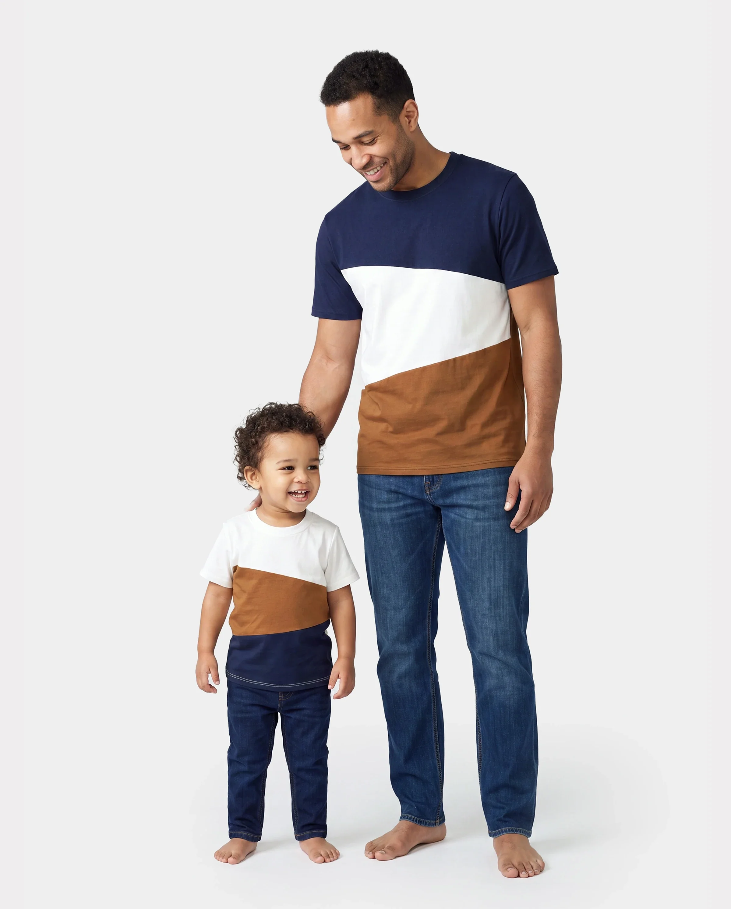Daddy and Me Family Matching Casual Dress or T-Shirt, Solid Color, Fabric Stitching royalblue