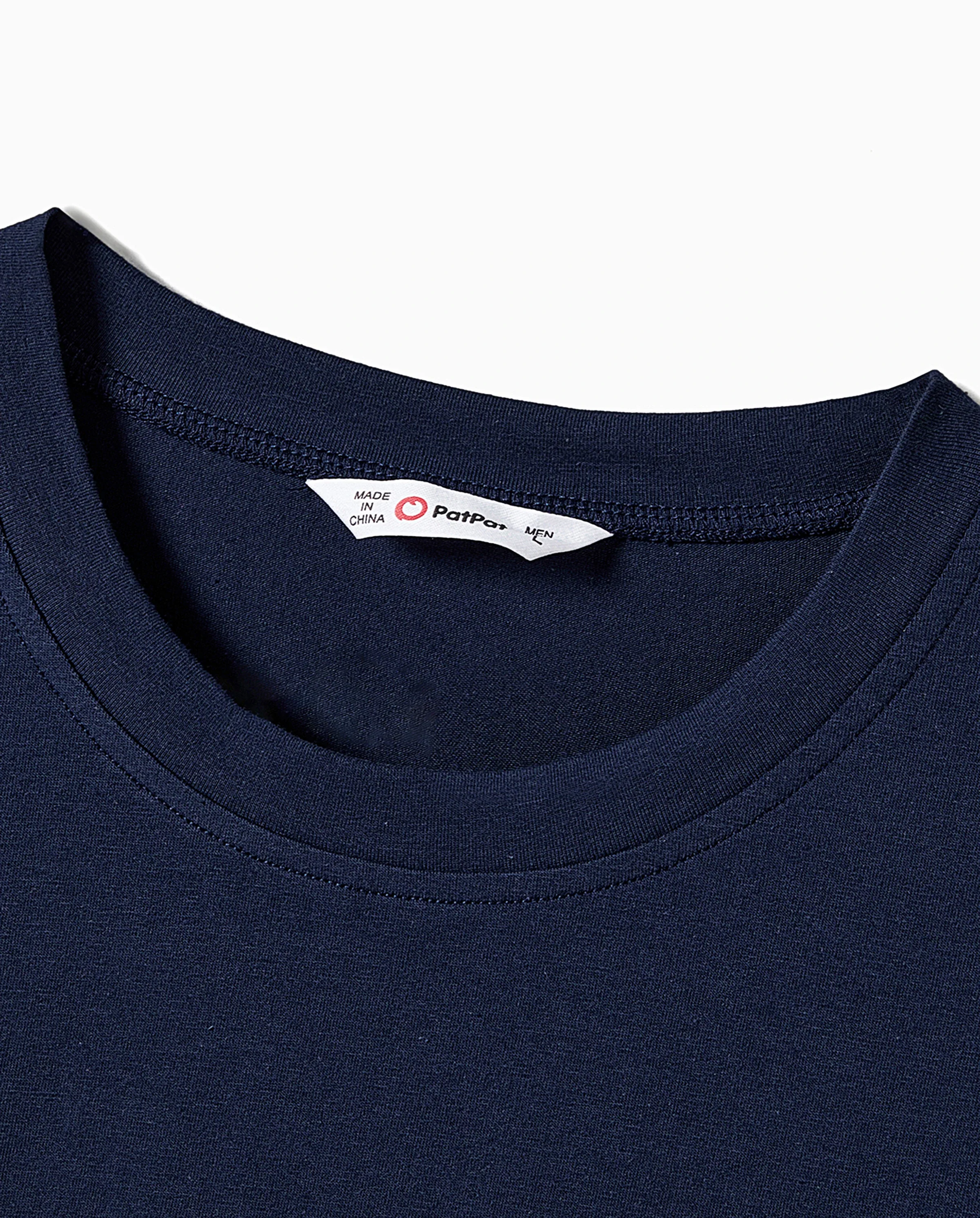 Daddy and Me Family Matching Casual Dress or T-Shirt, Solid Color, Fabric Stitching royalblue - Image 5