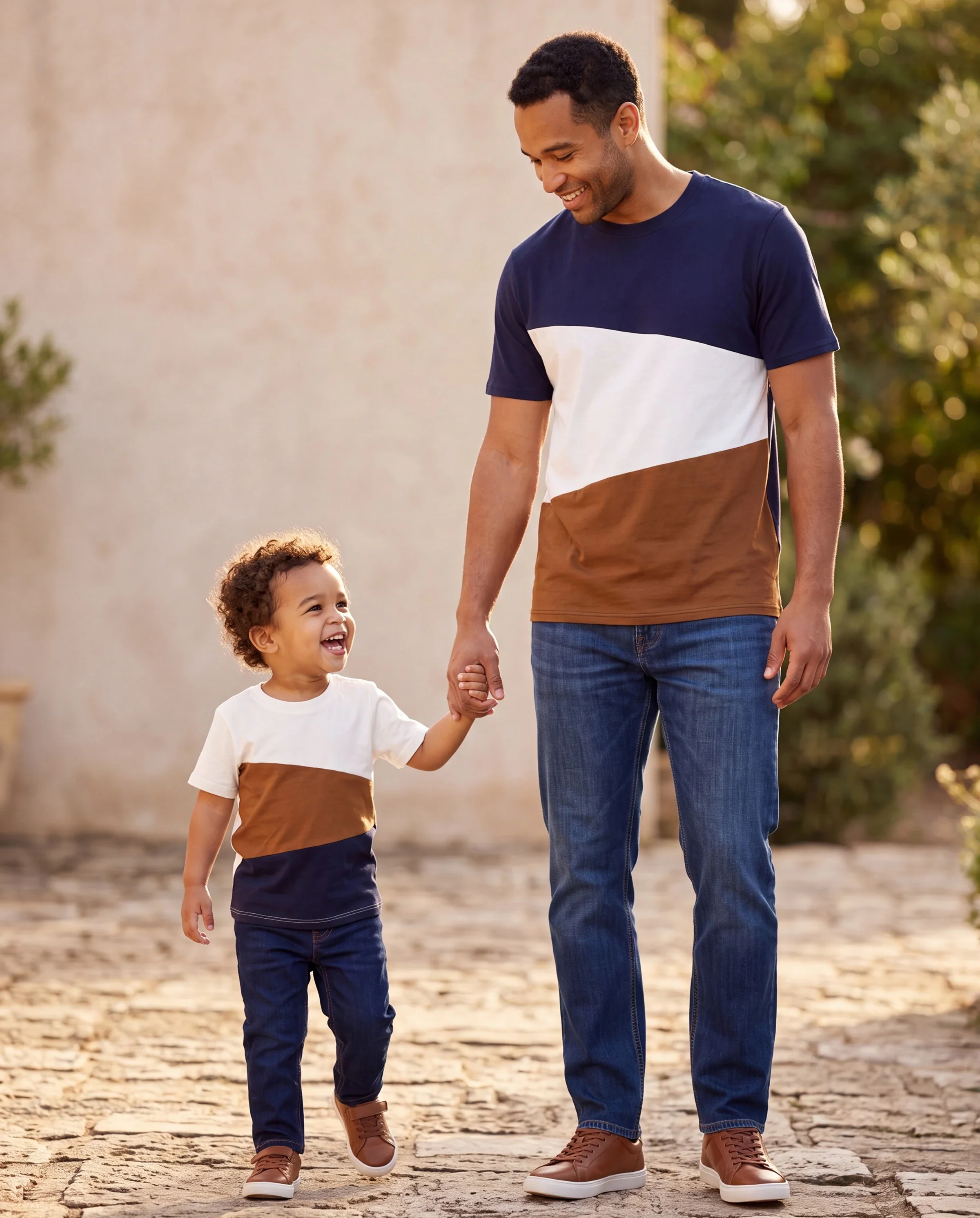 Daddy and Me Family Matching Casual Dress or T-Shirt, Solid Color, Fabric Stitching royalblue - Image 8