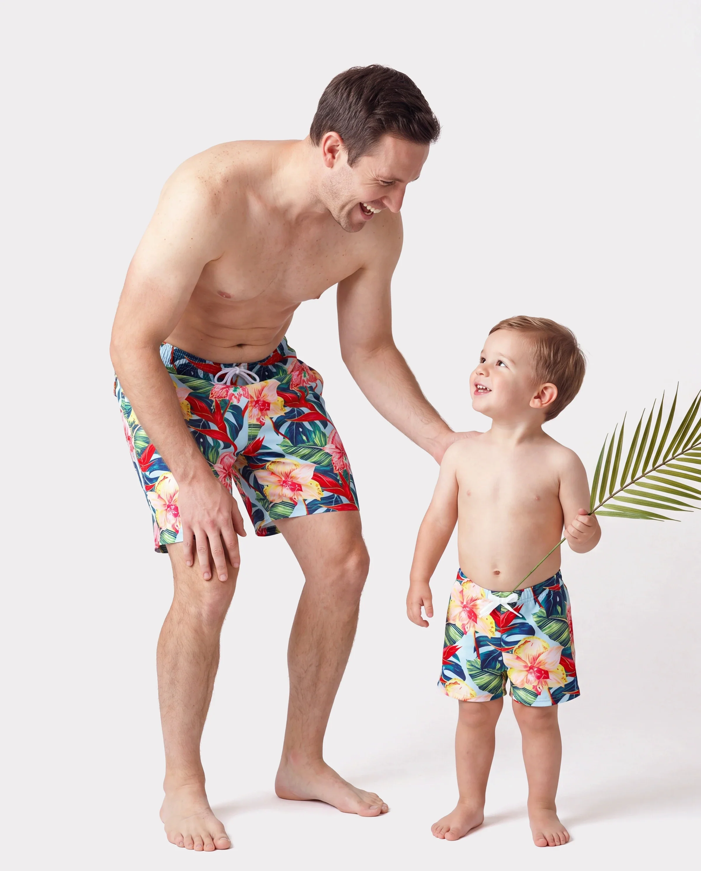 Daddy and Me Family Matching Floral Drawstring Swim Trunks or Ruched Shell Edge Bikini with Optional Swim Cover Up Red