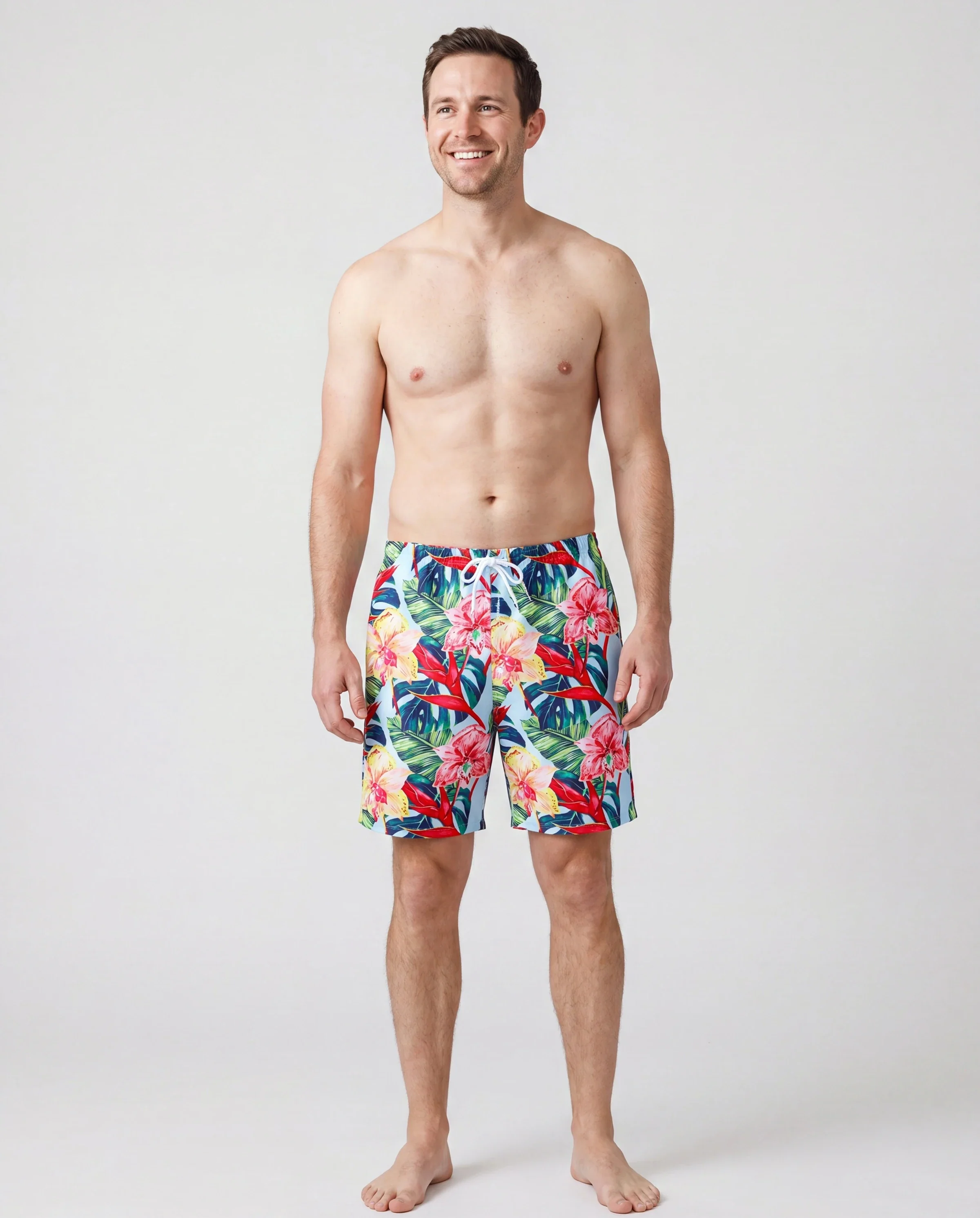 Daddy and Me Family Matching Floral Drawstring Swim Trunks or Ruched Shell Edge Bikini with Optional Swim Cover Up Red - Image 2