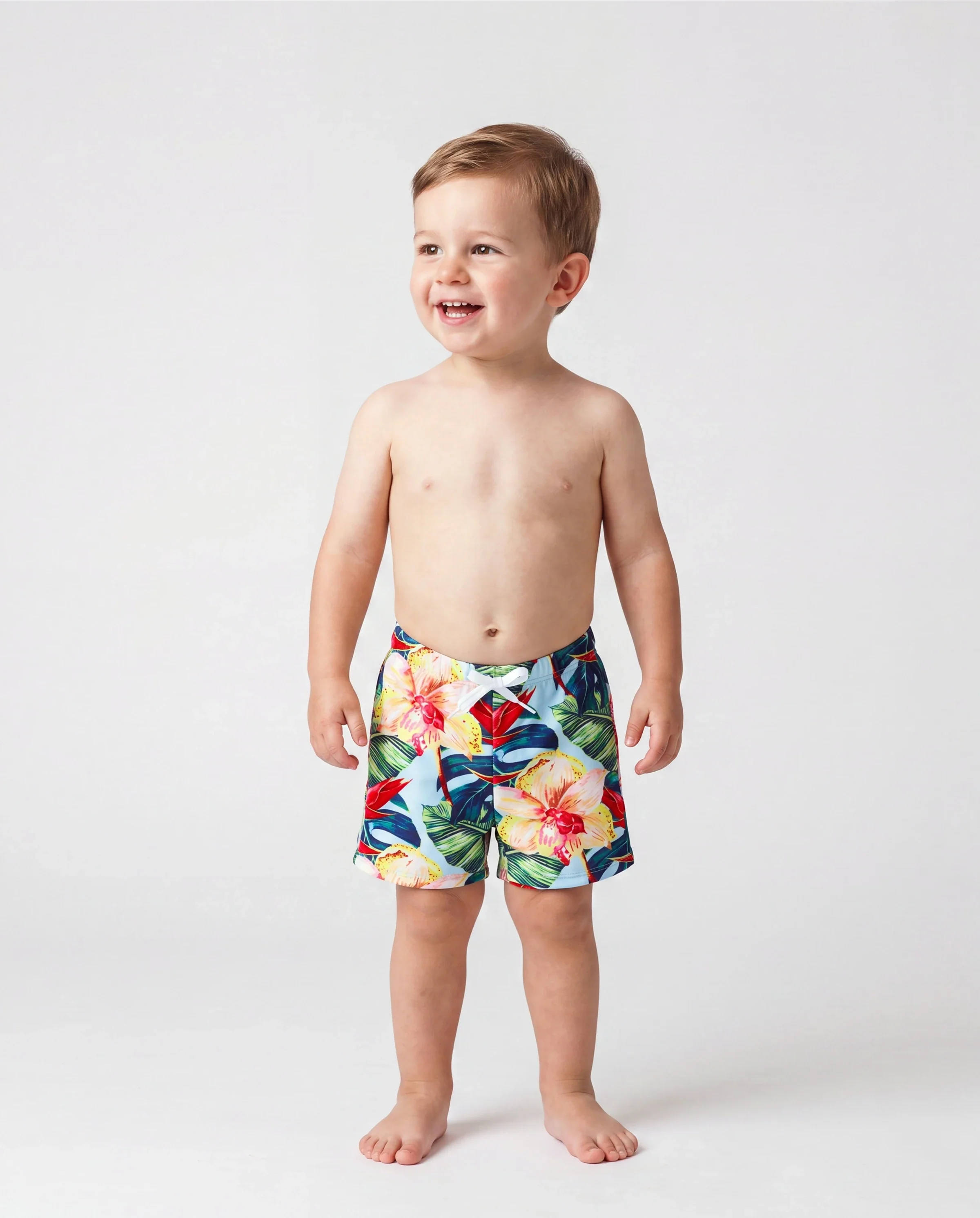 Daddy and Me Family Matching Floral Drawstring Swim Trunks or Ruched Shell Edge Bikini with Optional Swim Cover Up Red - Image 3