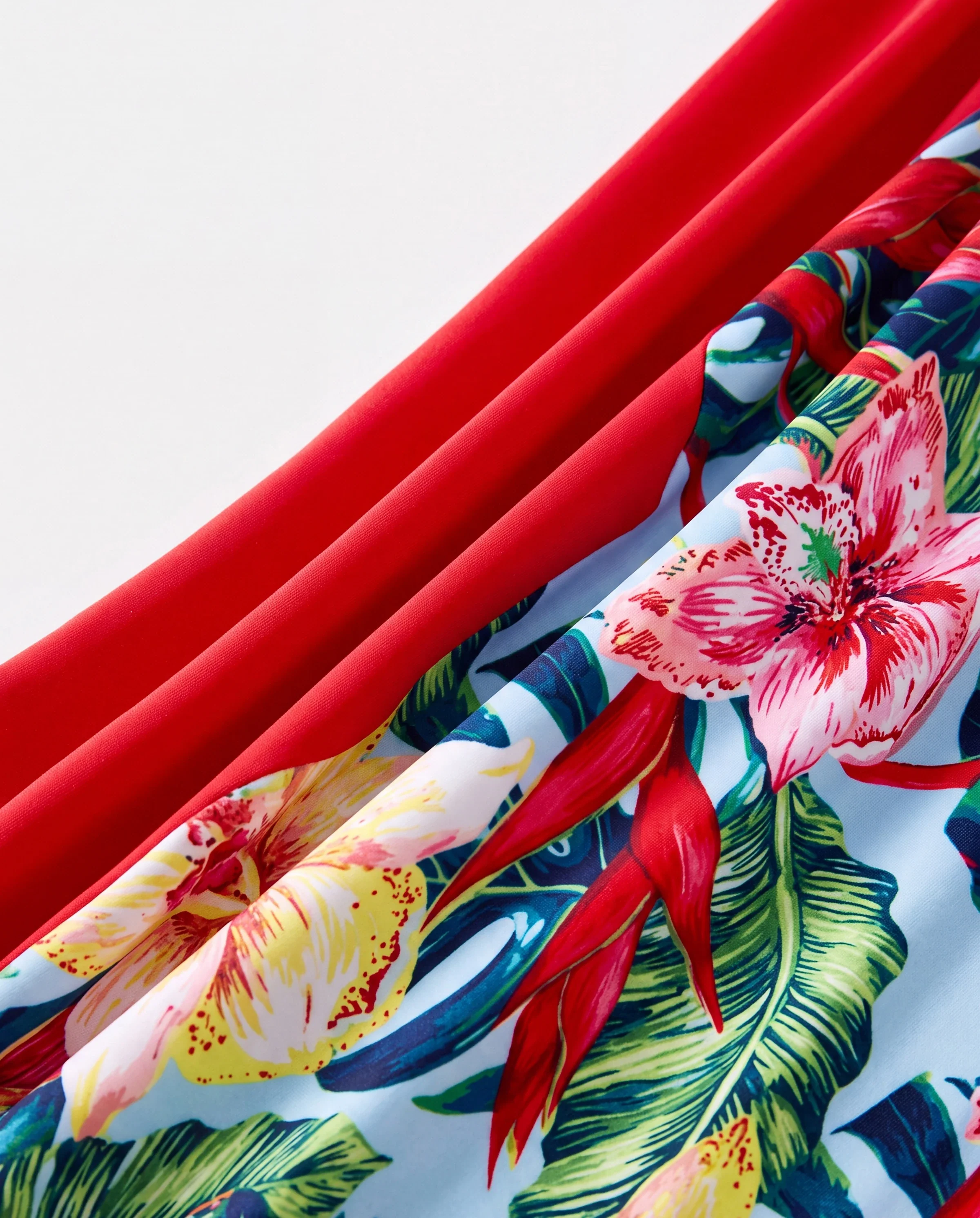 Daddy and Me Family Matching Floral Drawstring Swim Trunks or Ruched Shell Edge Bikini with Optional Swim Cover Up Red - Image 4