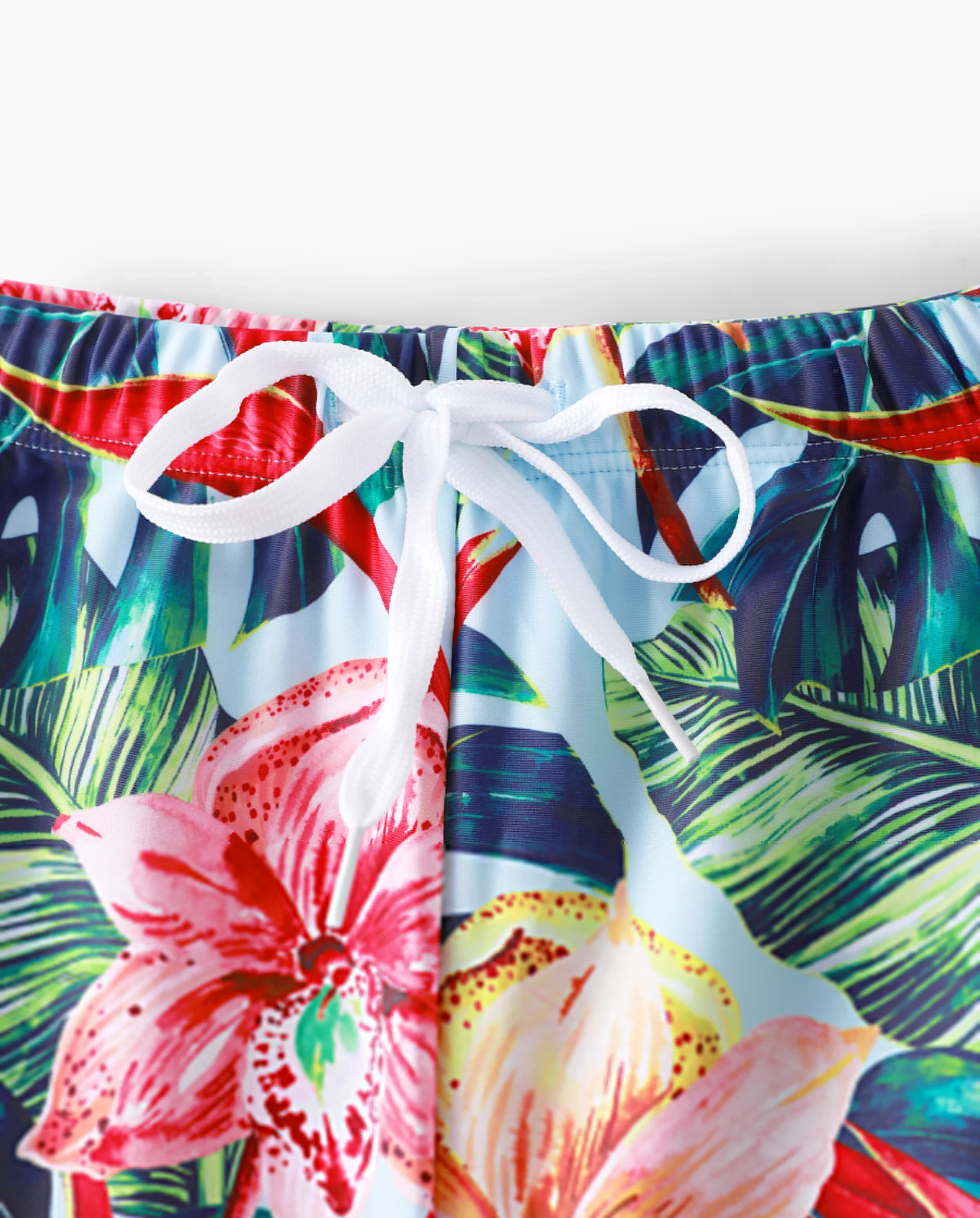 Daddy and Me Family Matching Floral Drawstring Swim Trunks or Ruched Shell Edge Bikini with Optional Swim Cover Up Red - Image 5