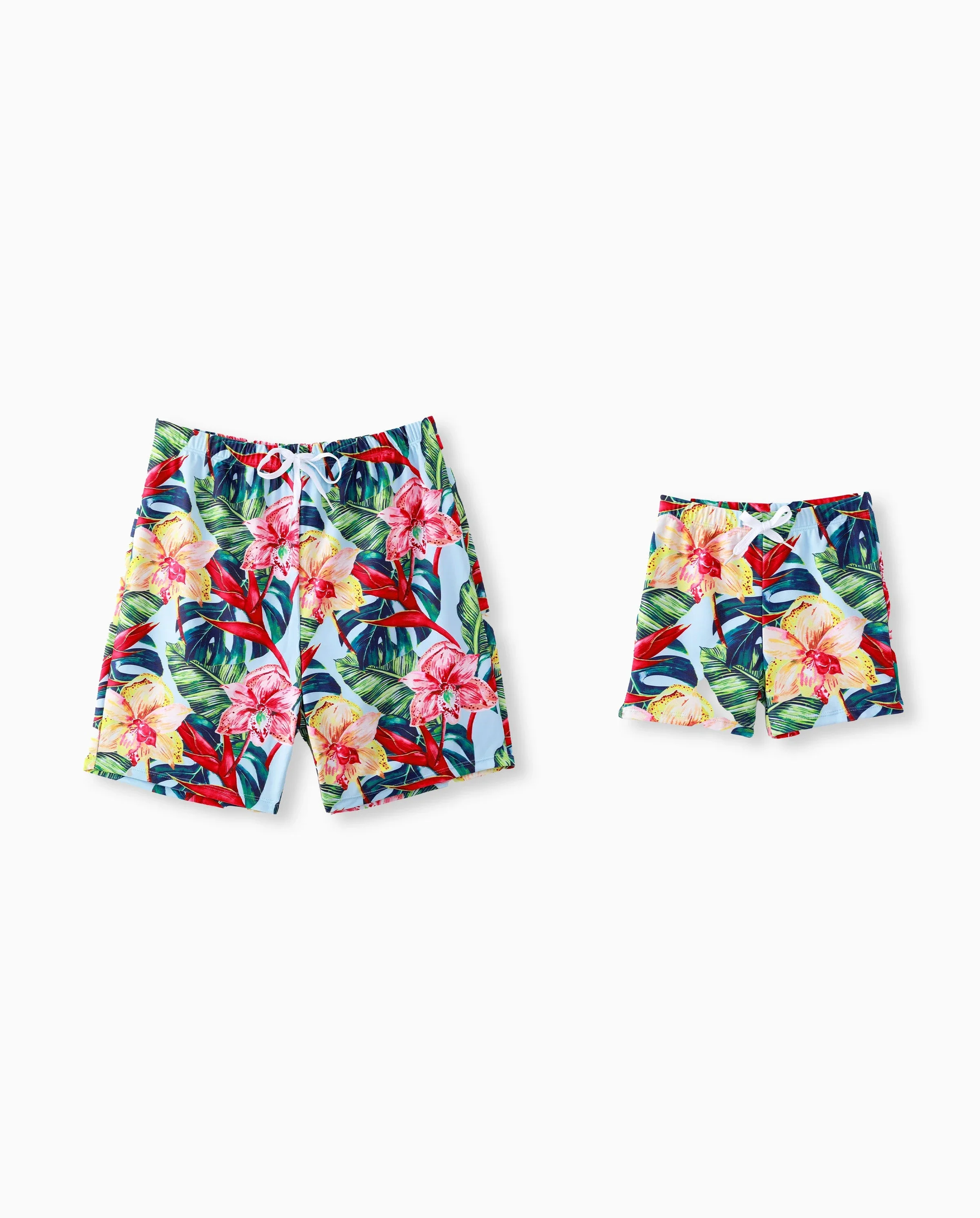 Daddy and Me Family Matching Floral Drawstring Swim Trunks or Ruched Shell Edge Bikini with Optional Swim Cover Up Red - Image 7