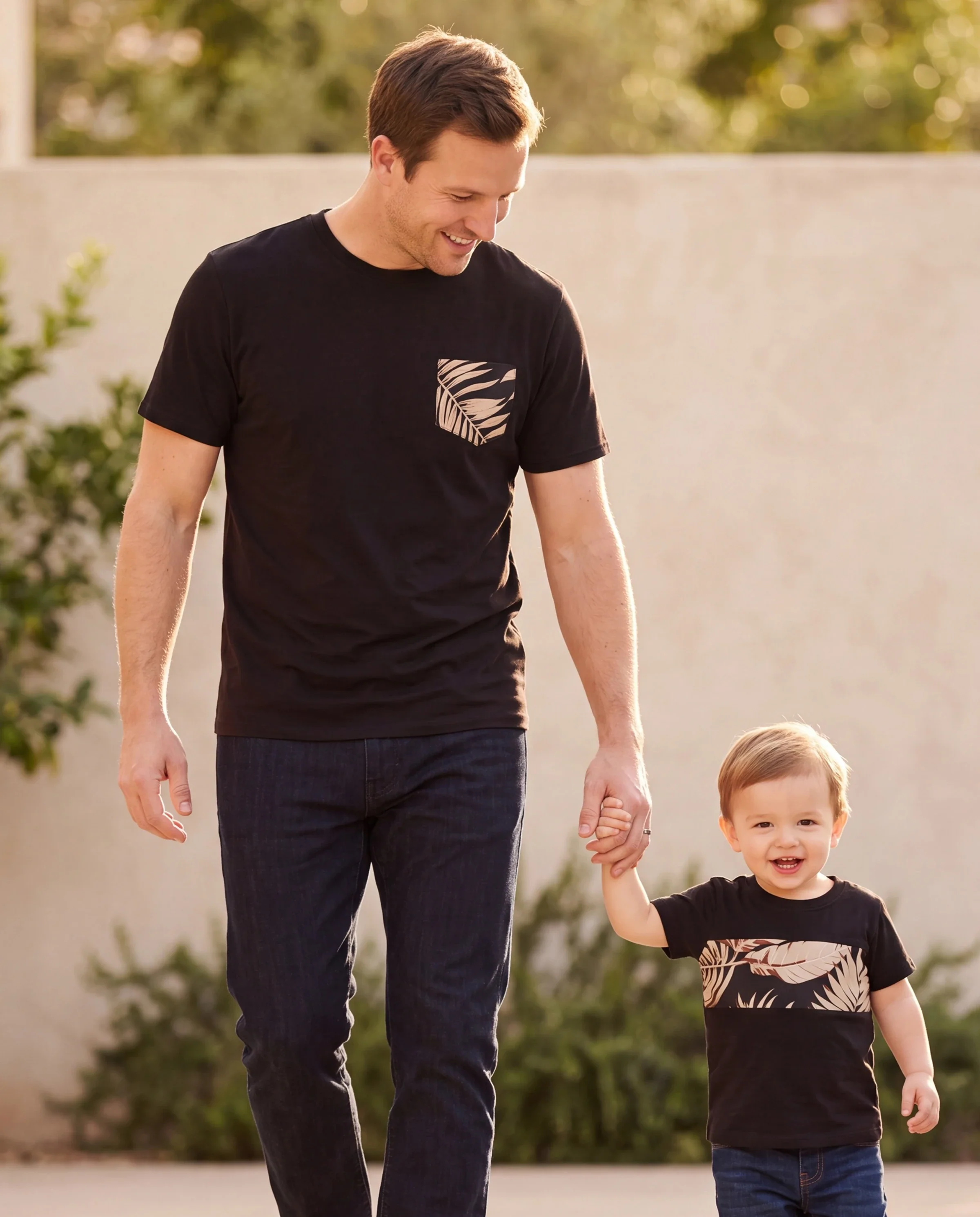 Daddy and Me Family Matching Floral Print Belted Cami Dresses And Solid Short Sleeve Tops Sets Black - Image 8