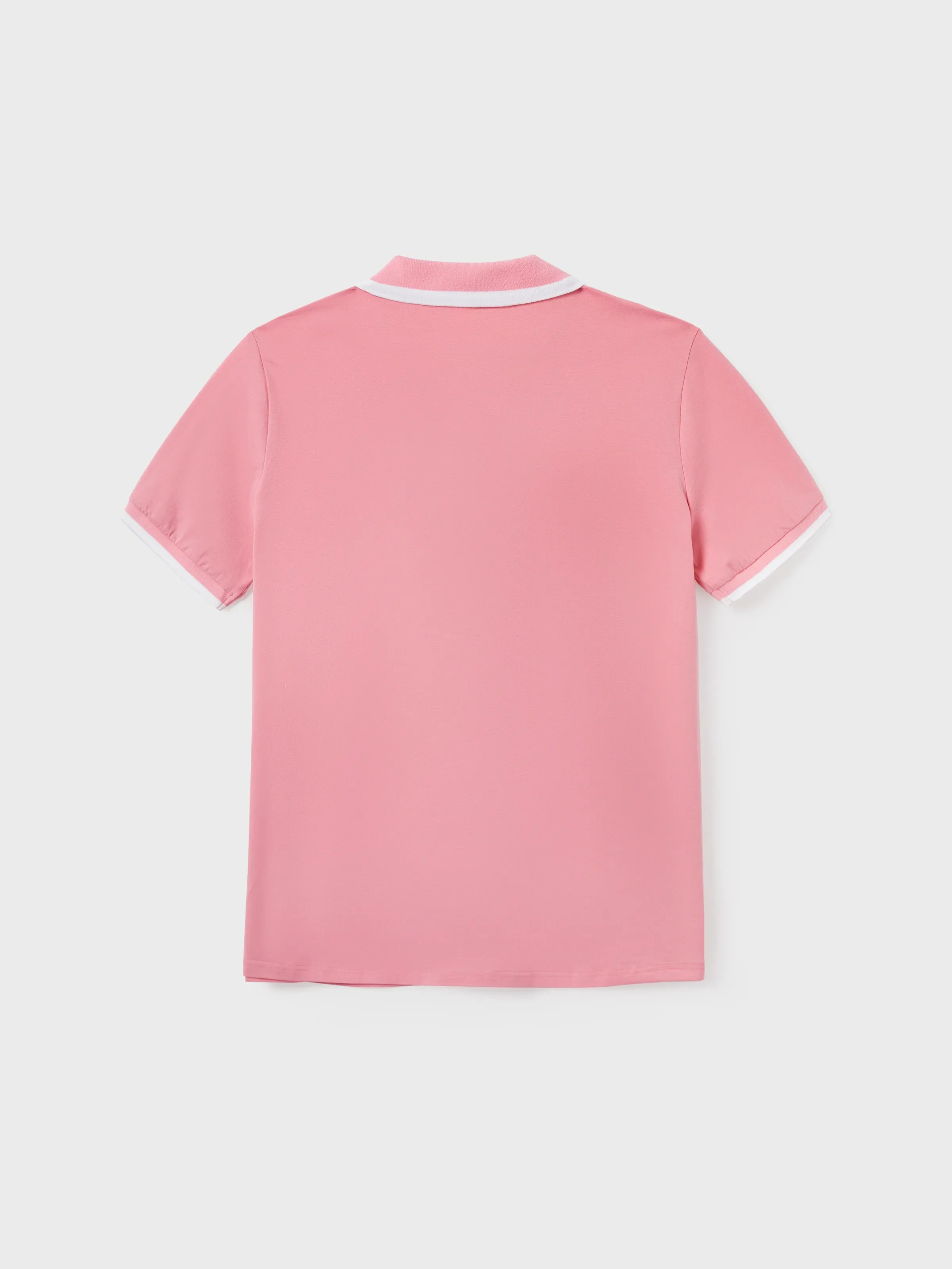 Daddy and Me Family Matching Outfits Set Solid Color Short-sleeve Polo Collar Shirt or Flower Print Hollow out Dress Pink - Image 4