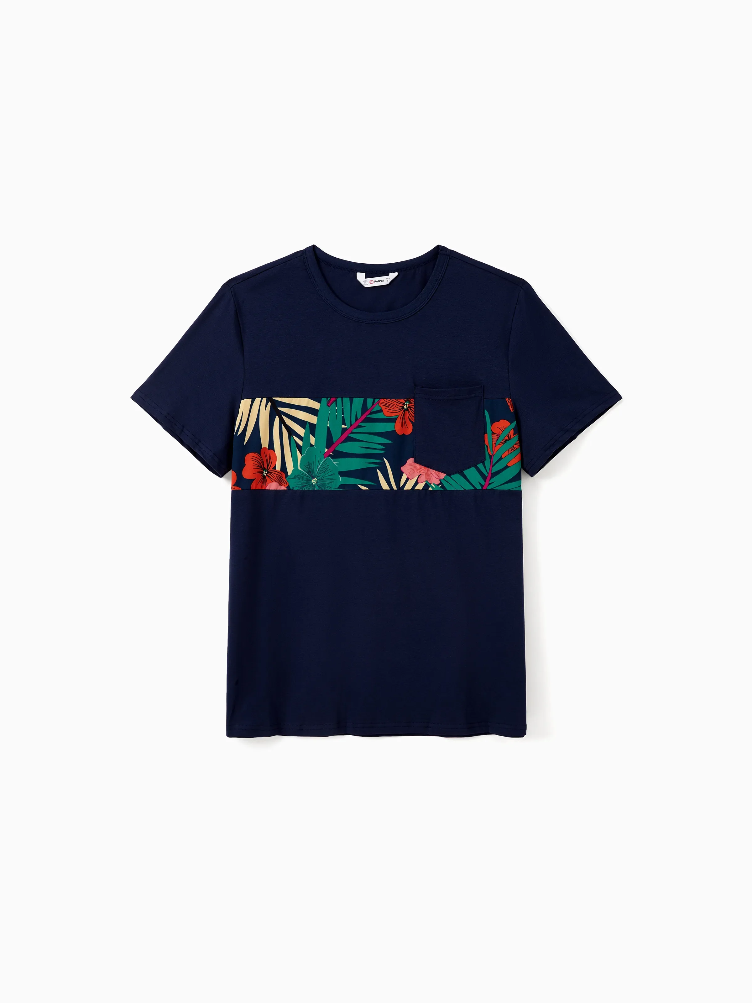 Daddy and Me Family Matching Sets Floral Panel Black tee and V-neck Strap Dress with Hidden Snap Deep Blue - Image 3