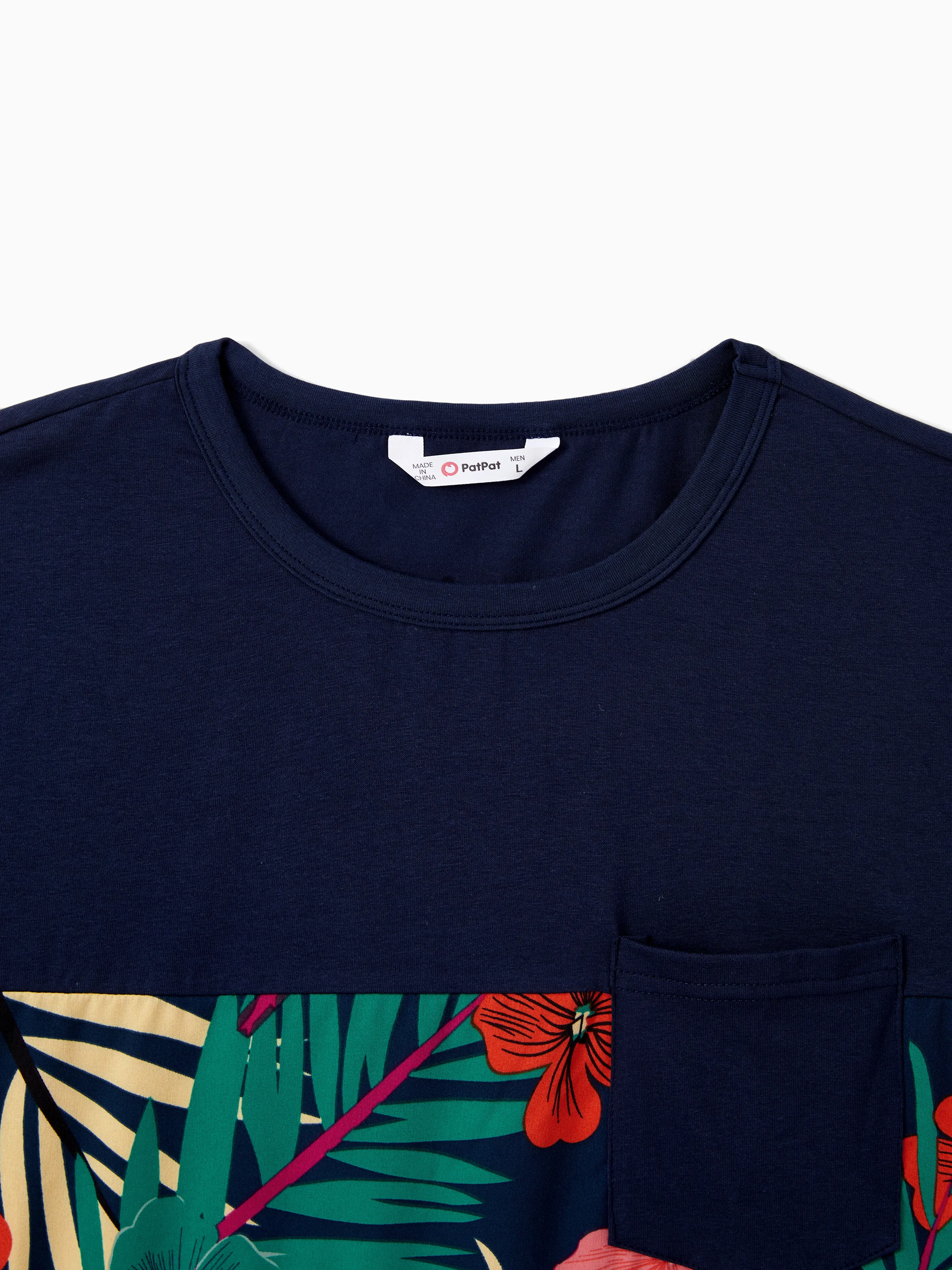 Daddy and Me Family Matching Sets Floral Panel Black tee and V-neck Strap Dress with Hidden Snap Deep Blue - Image 5