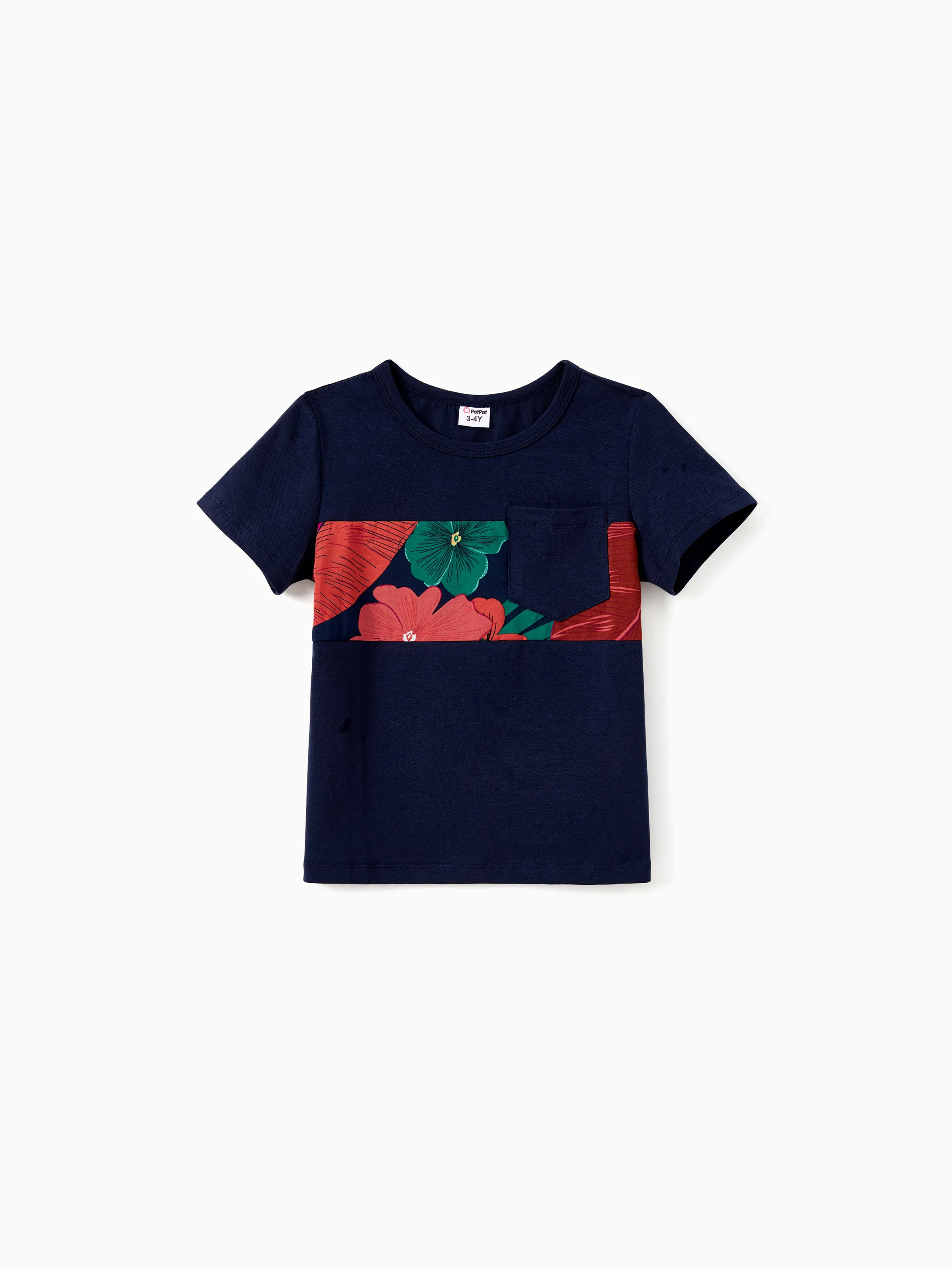 Daddy and Me Family Matching Sets Floral Panel Black tee and V-neck Strap Dress with Hidden Snap Deep Blue - Image 8