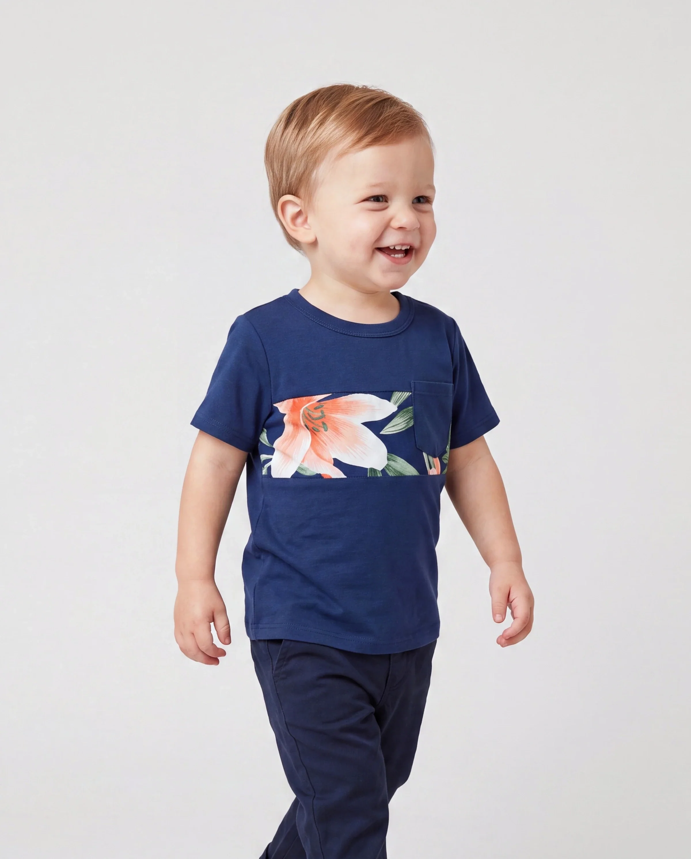 Daddy and Me Family Matching Sets Floral Panel Short-sleeve T-shirts or All Over Floral Print V Neck Spaghetti Strap Midi Dresses with Hidden Snap royalblue - Image 3