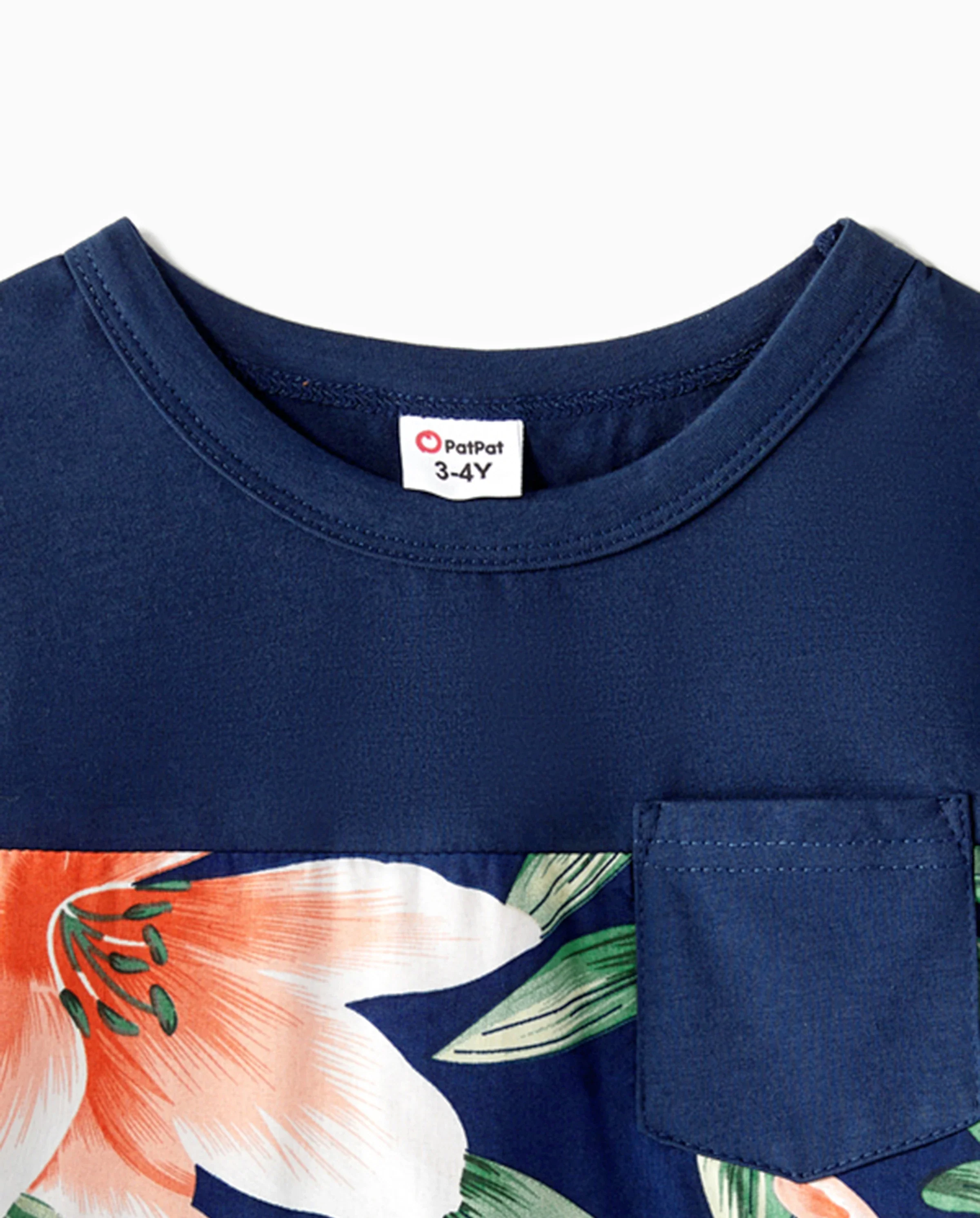 Daddy and Me Family Matching Sets Floral Panel Short-sleeve T-shirts or All Over Floral Print V Neck Spaghetti Strap Midi Dresses with Hidden Snap royalblue - Image 5