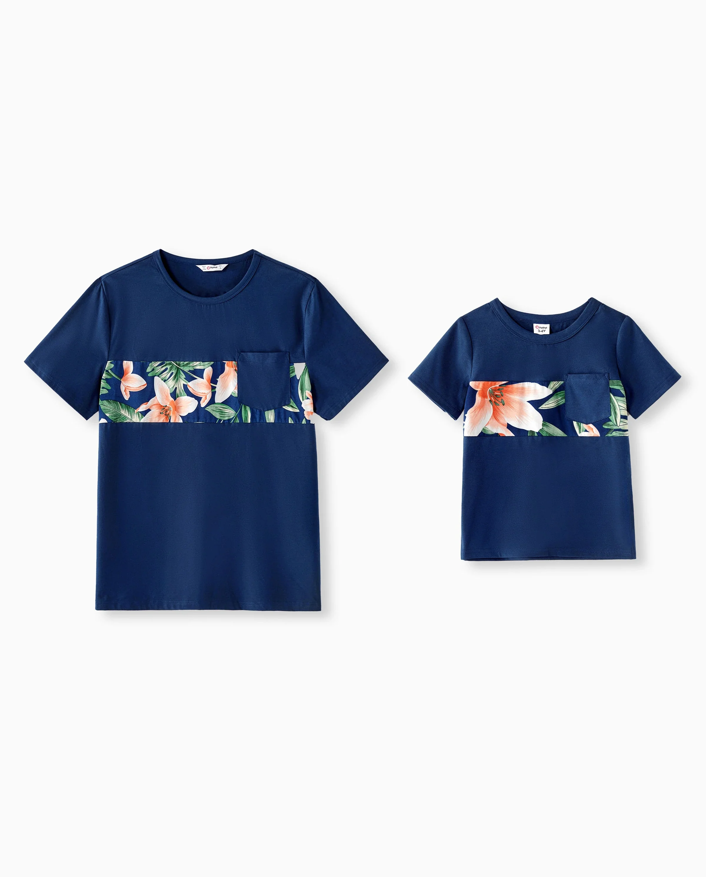 Daddy and Me Family Matching Sets Floral Panel Short-sleeve T-shirts or All Over Floral Print V Neck Spaghetti Strap Midi Dresses with Hidden Snap royalblue - Image 7