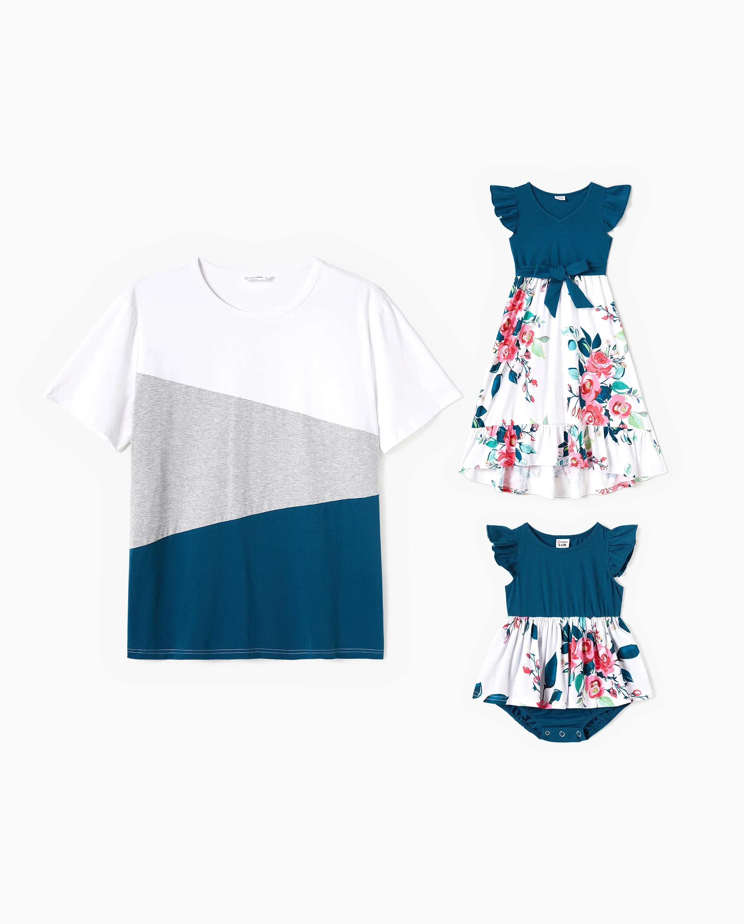 Daddy and Me Family Matching Soft Casual Outfit with Below Knee Dresses, Front Buttons, Belted Design Blue - Image 8