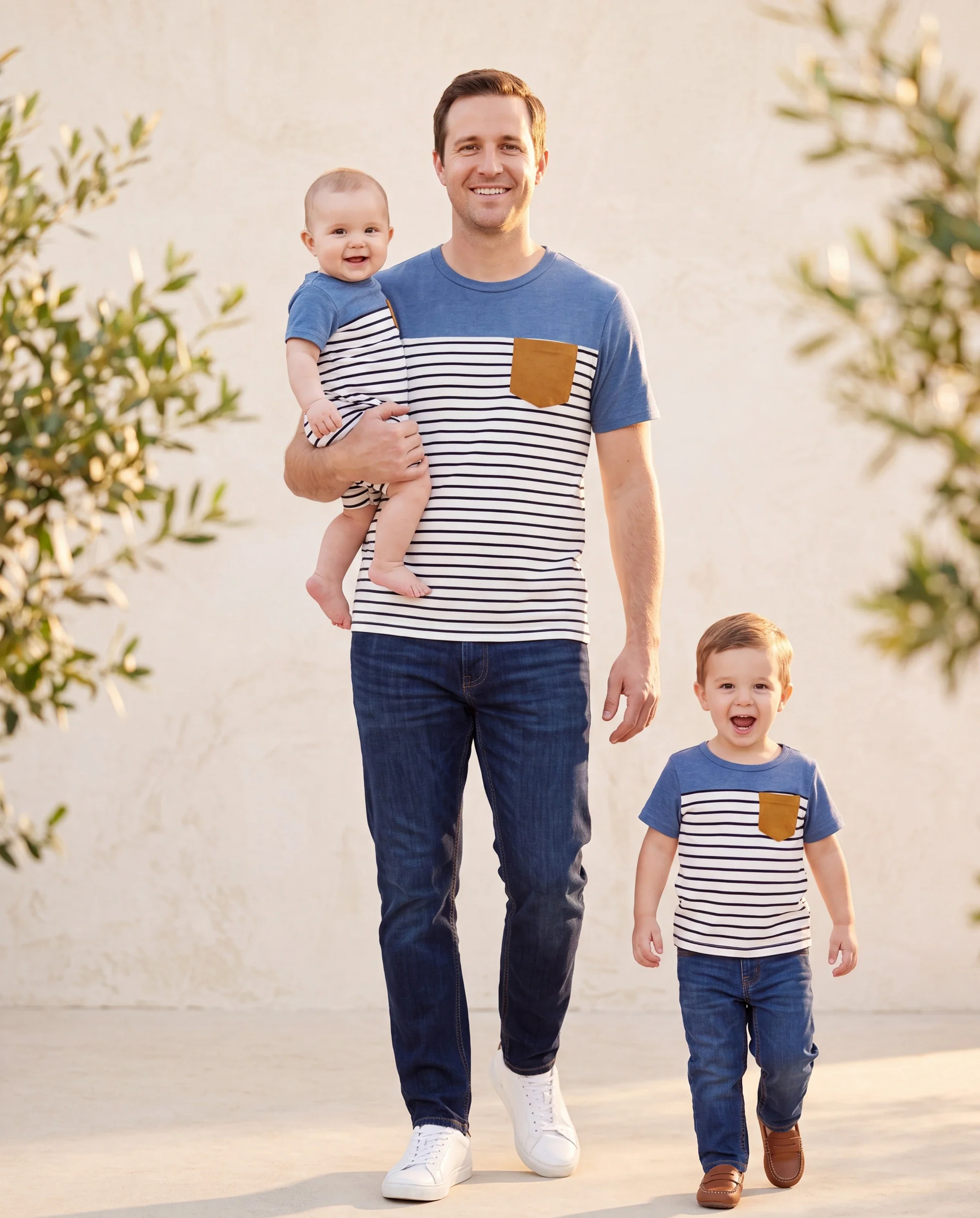 Daddy and Me Family Matching Soft Casual Outfit with Below Knee Dresses, Front Buttons, Belted Design Blue - Image 9