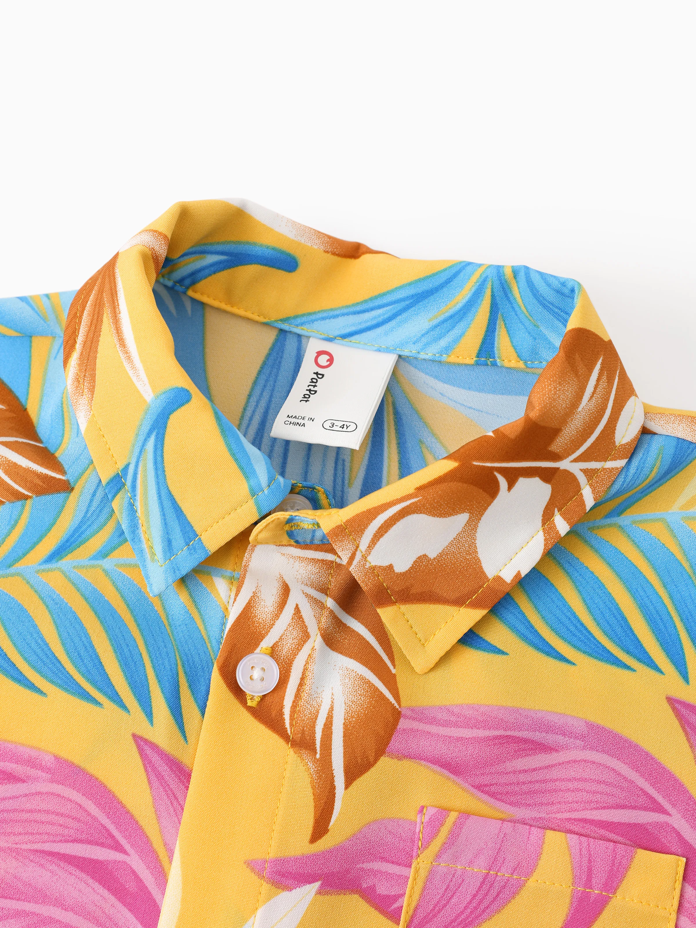 Daddy and Me Family Matching Yellow Set Tropical Leaf Print Short-sleeve Shirt or Strap Dress Yellow - Image 10