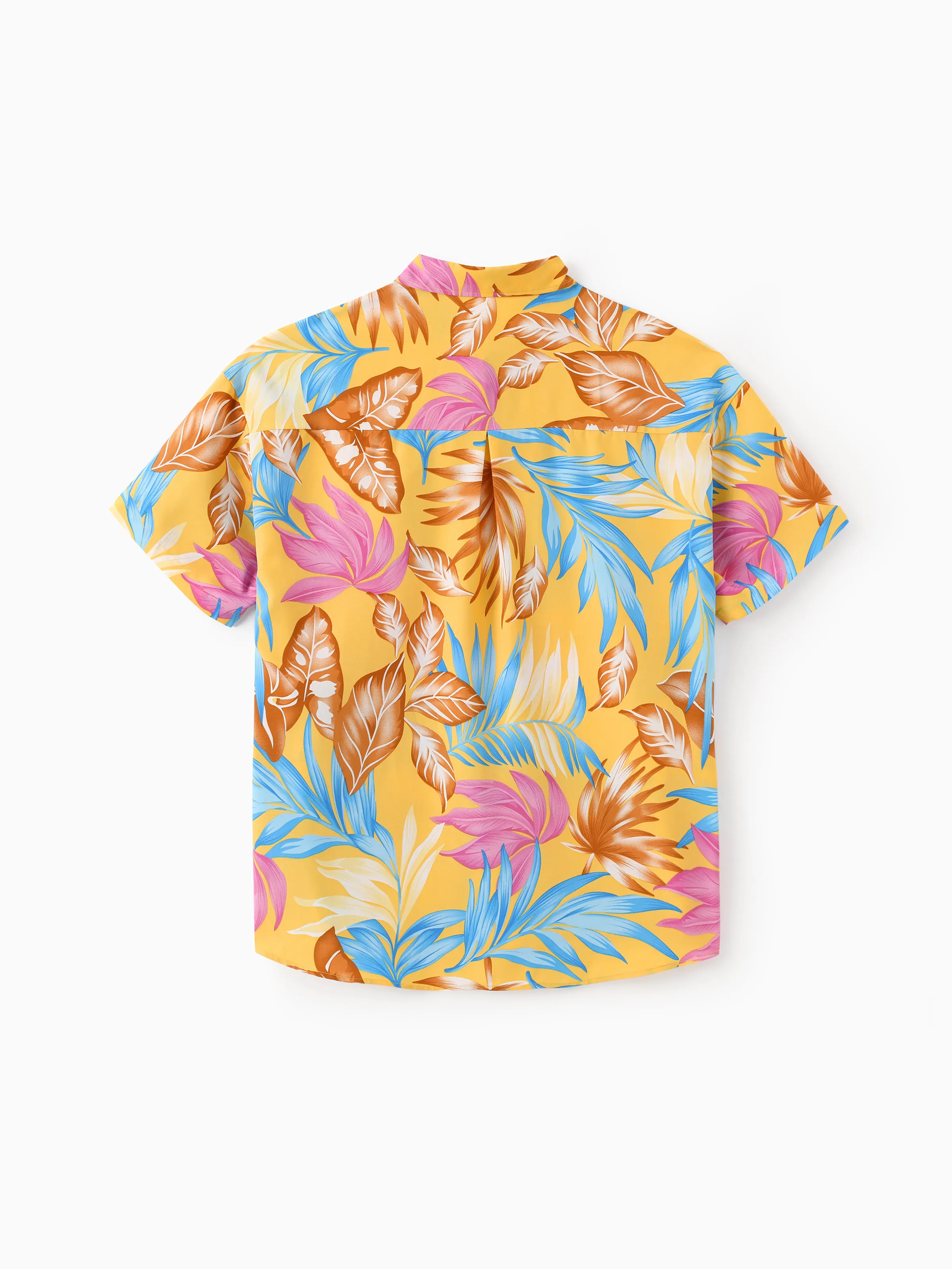 Daddy and Me Family Matching Yellow Set Tropical Leaf Print Short-sleeve Shirt or Strap Dress Yellow - Image 4