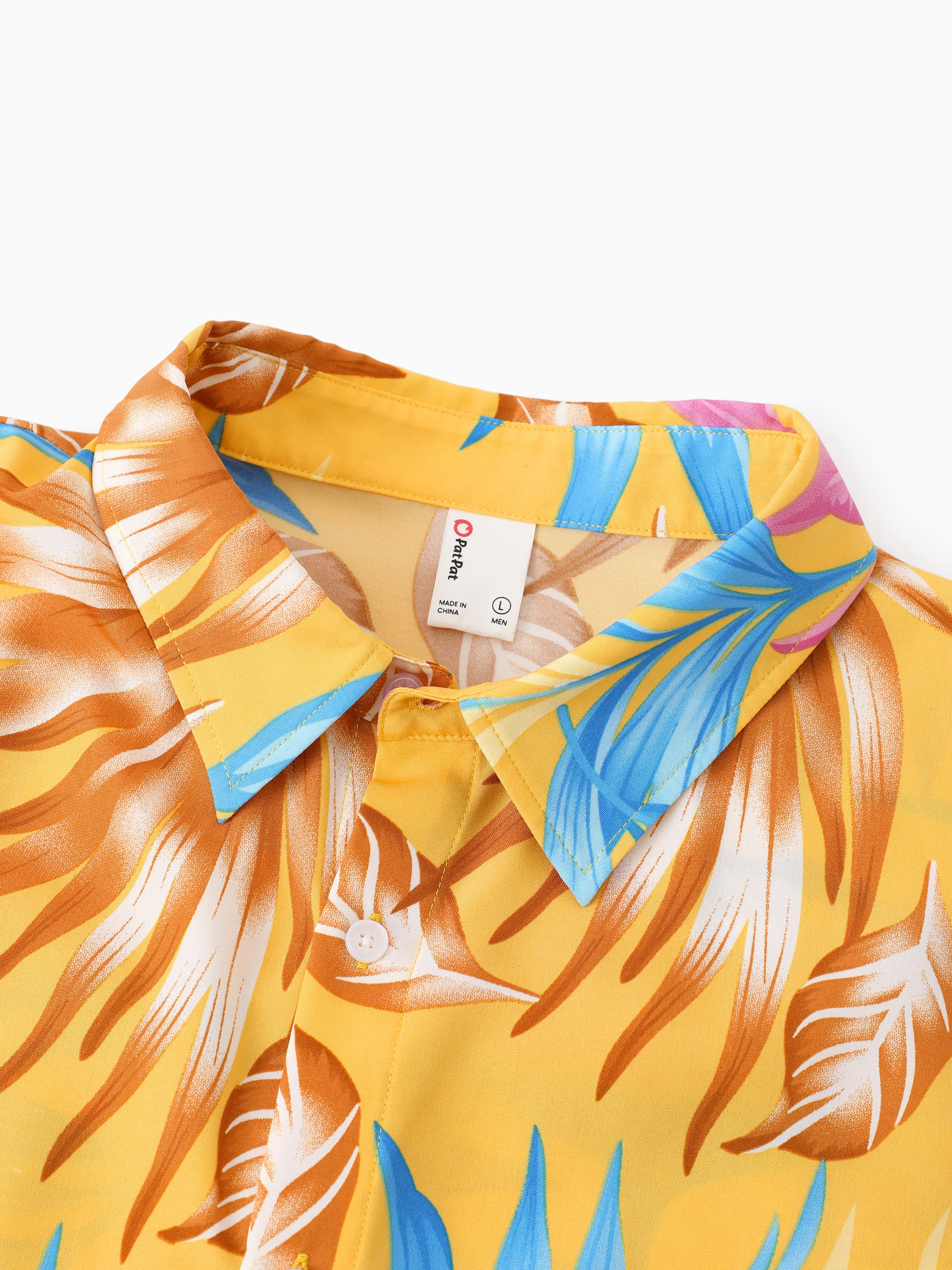 Daddy and Me Family Matching Yellow Set Tropical Leaf Print Short-sleeve Shirt or Strap Dress Yellow - Image 5