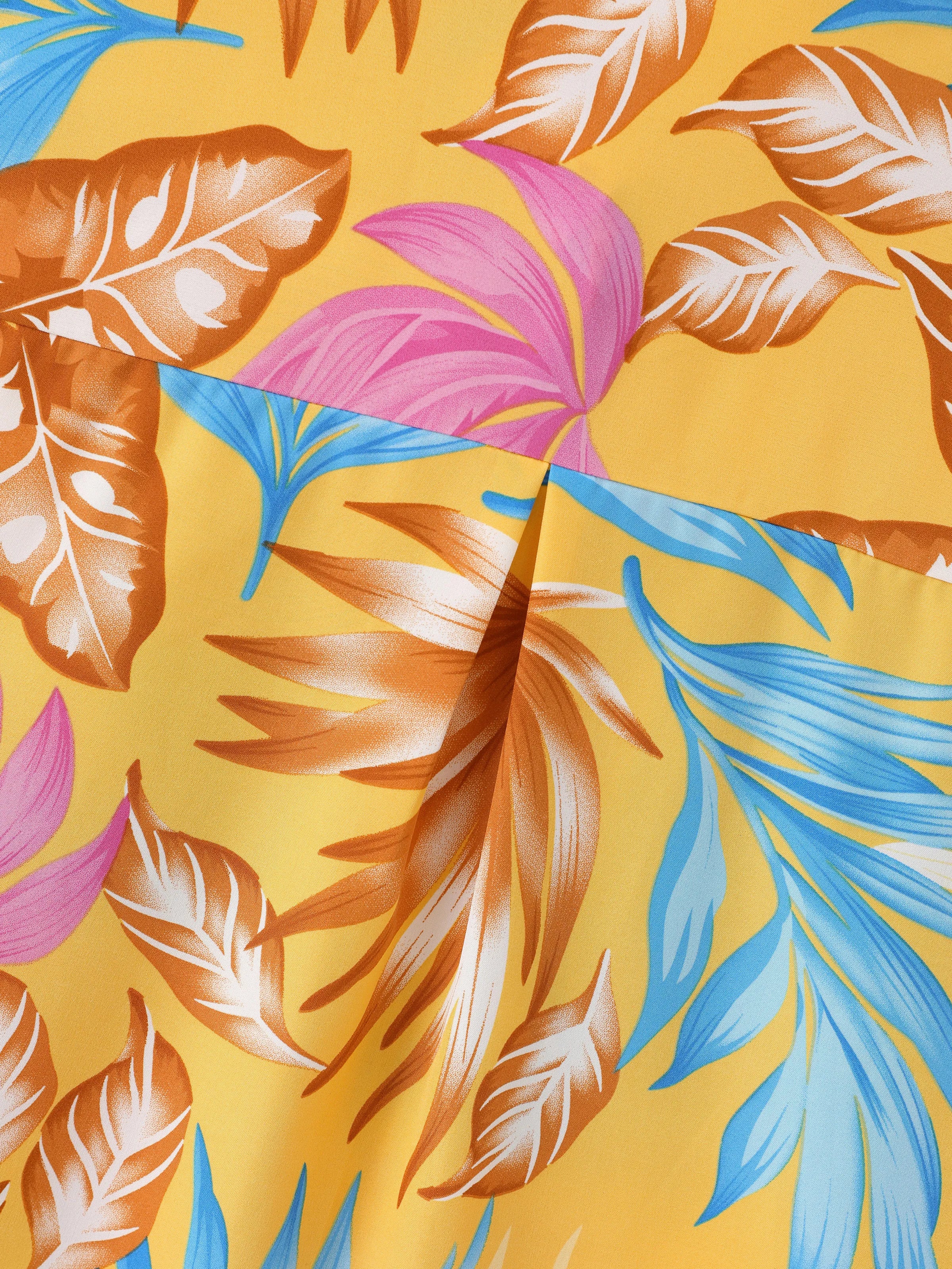 Daddy and Me Family Matching Yellow Set Tropical Leaf Print Short-sleeve Shirt or Strap Dress Yellow - Image 7