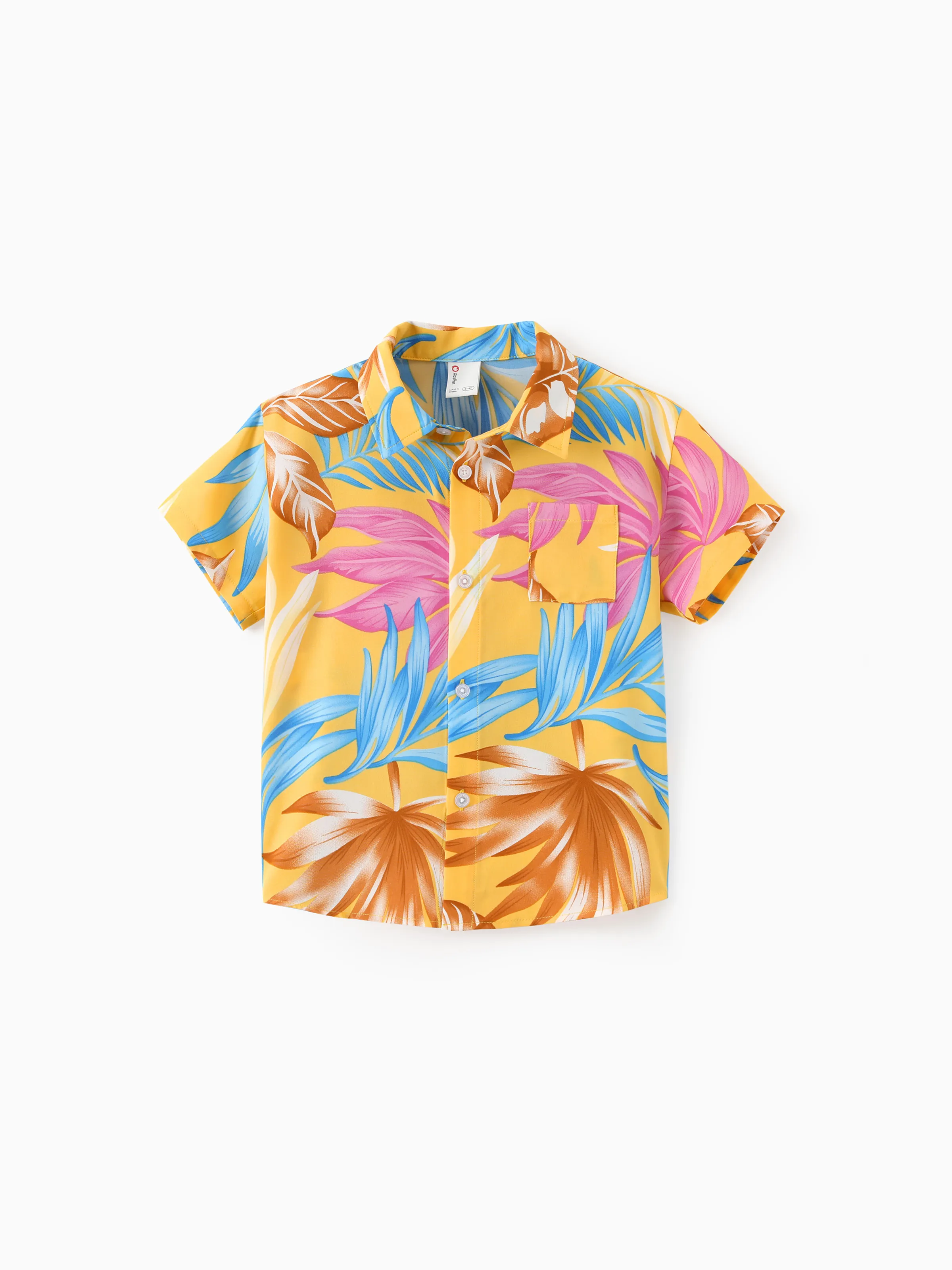 Daddy and Me Family Matching Yellow Set Tropical Leaf Print Short-sleeve Shirt or Strap Dress Yellow - Image 8