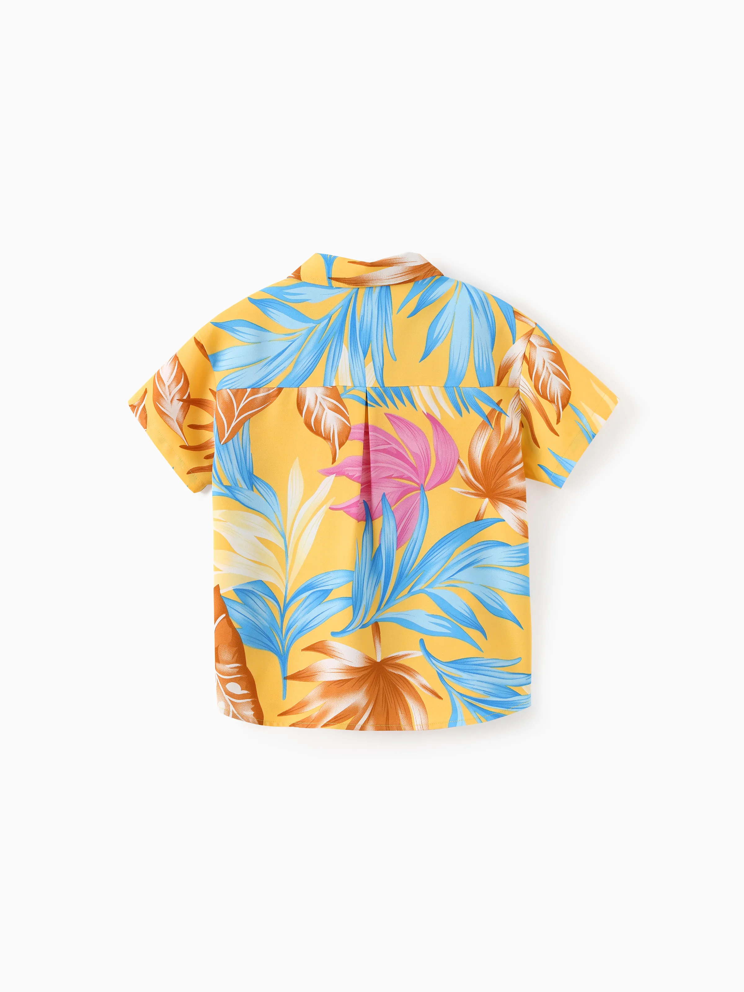 Daddy and Me Family Matching Yellow Set Tropical Leaf Print Short-sleeve Shirt or Strap Dress Yellow - Image 9