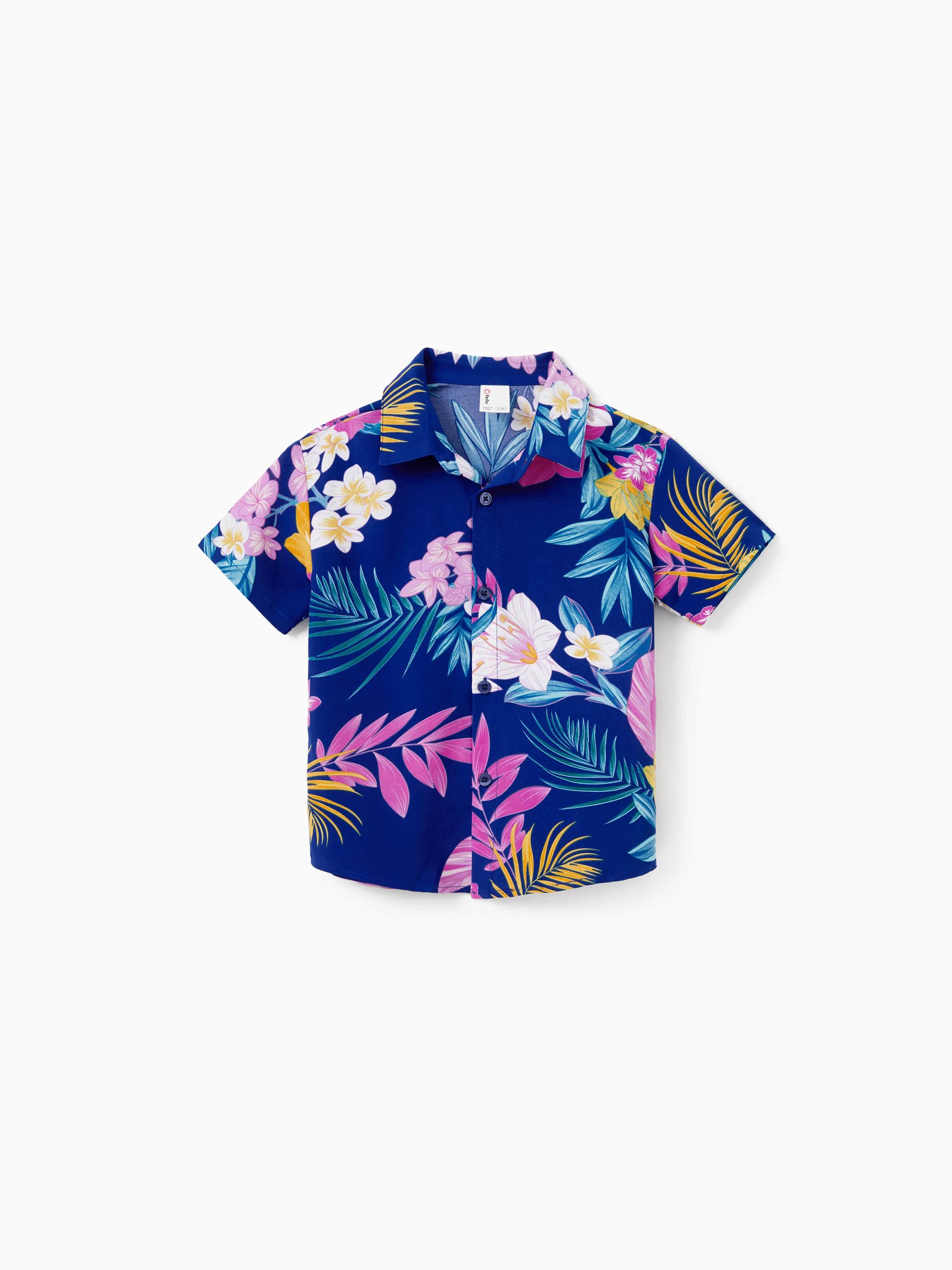 Daddy and Me Matching Family Hawaiian Outfits Tropical Floral Print Strap Dress or Short-sleeve Shirts & Shorts Set Summer Beachwear Set for Vacation Deep Blue - Image 14