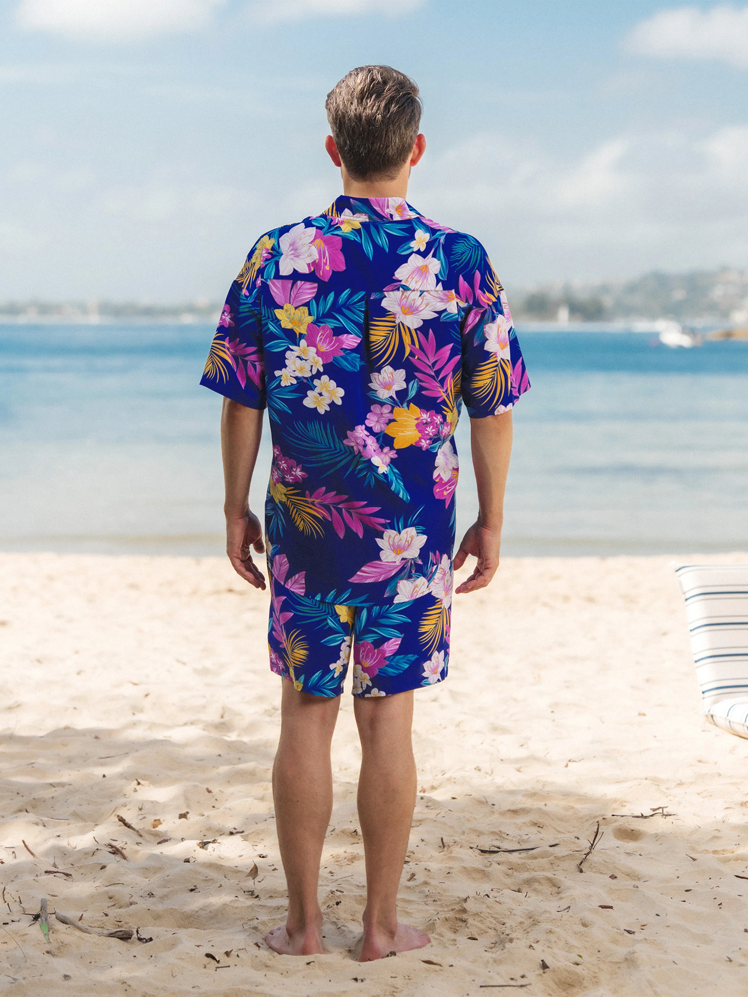 Daddy and Me Matching Family Hawaiian Outfits Tropical Floral Print Strap Dress or Short-sleeve Shirts & Shorts Set Summer Beachwear Set for Vacation Deep Blue - Image 4