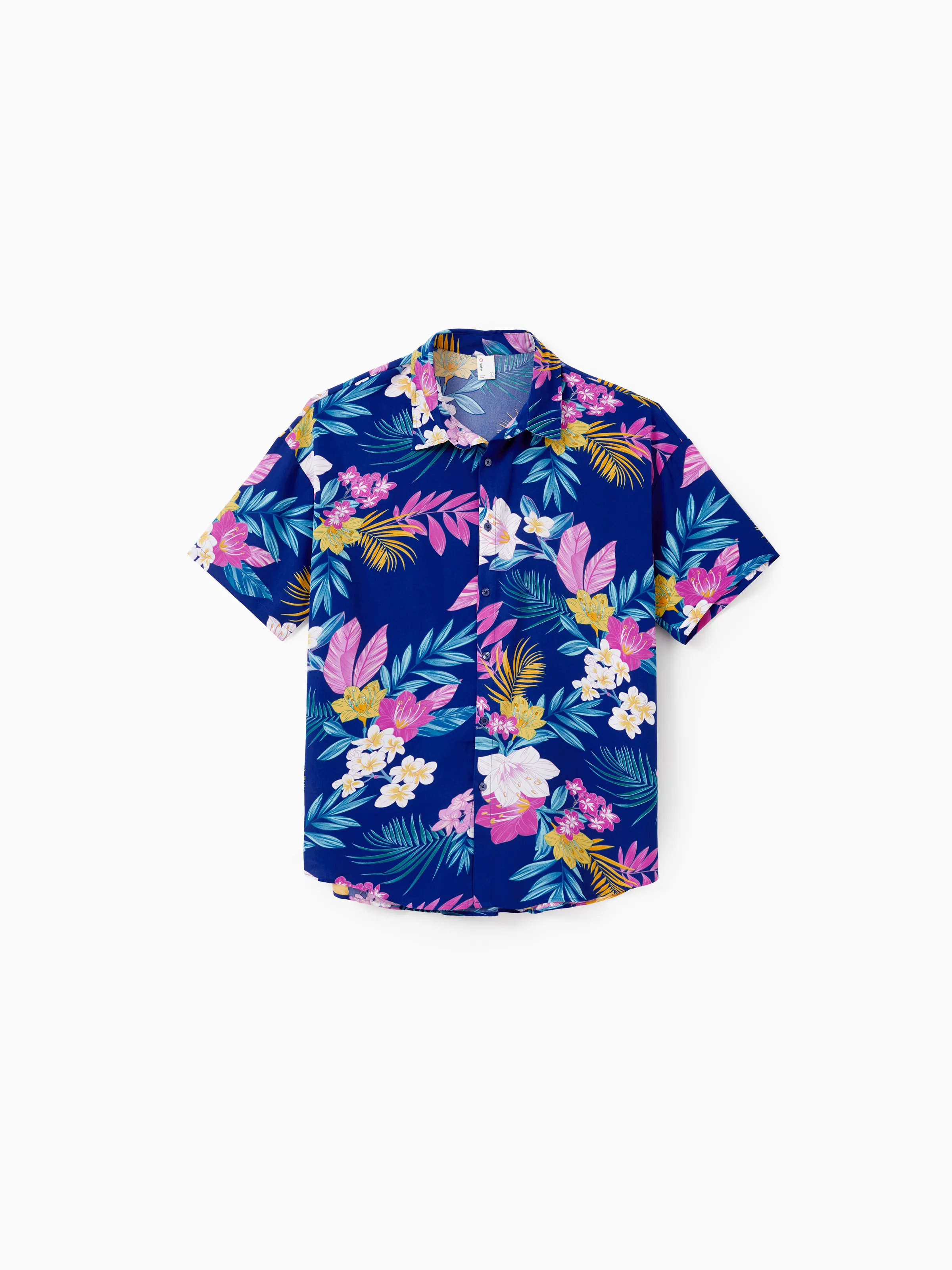 Daddy and Me Matching Family Hawaiian Outfits Tropical Floral Print Strap Dress or Short-sleeve Shirts & Shorts Set Summer Beachwear Set for Vacation Deep Blue - Image 7