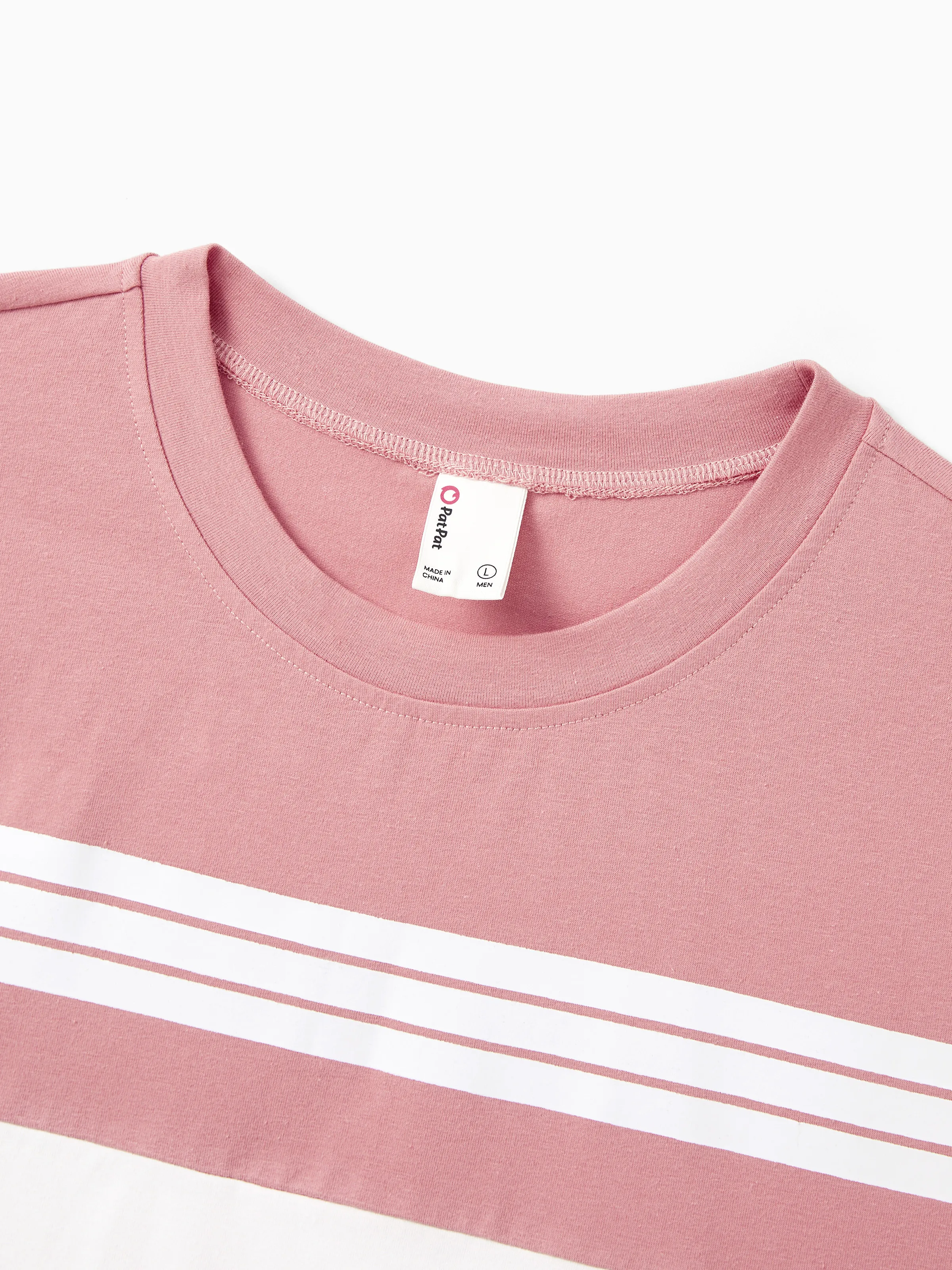 Daddy & Daughter Blue Cotton Colorblock Tee Shirt or Flora Print Smocking Puff-sleeve Dress Set Pink - Image 5